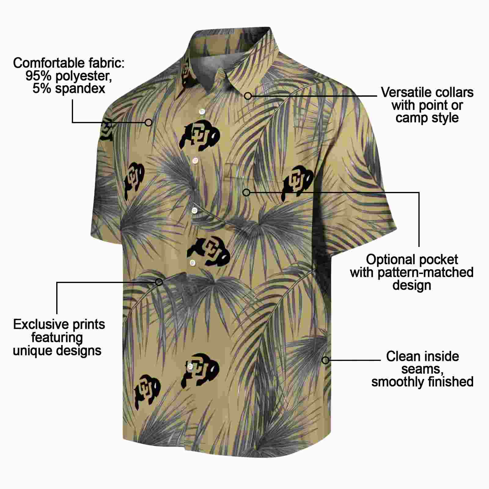 colorado buffaloes leafy palms gold hawaiian shirt new arrival