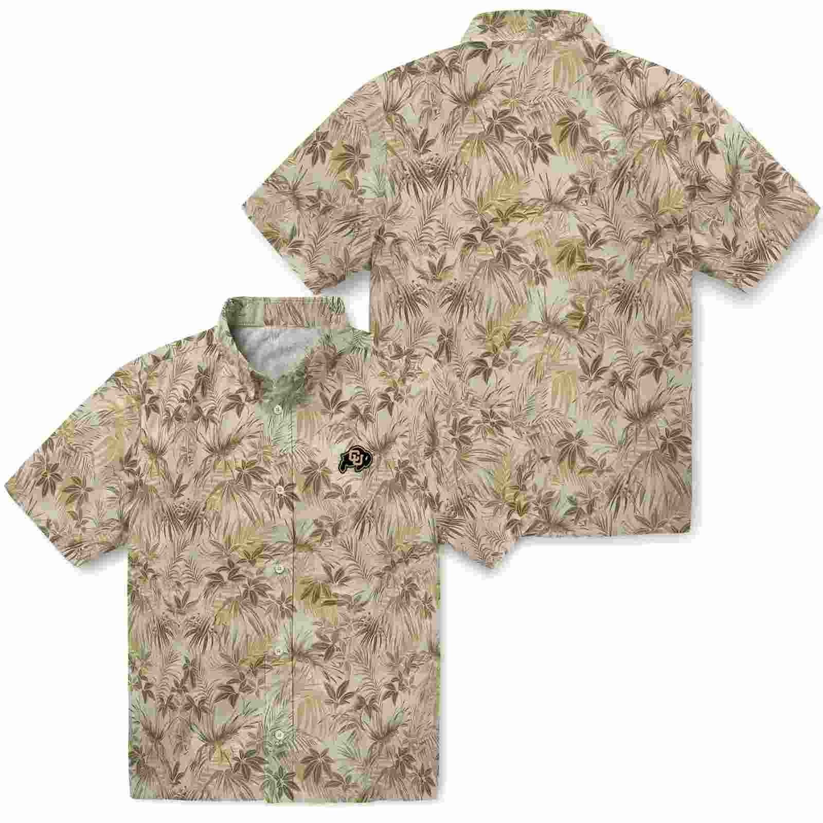 colorado buffaloes leafy pattern gold hawaiian shirt high quality