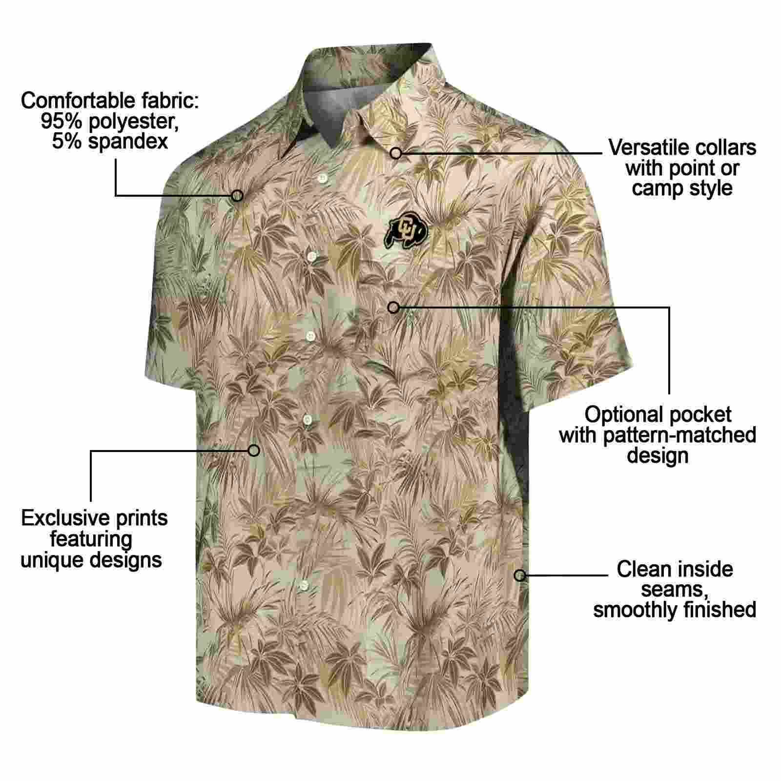 colorado buffaloes leafy pattern gold hawaiian shirt new arrival