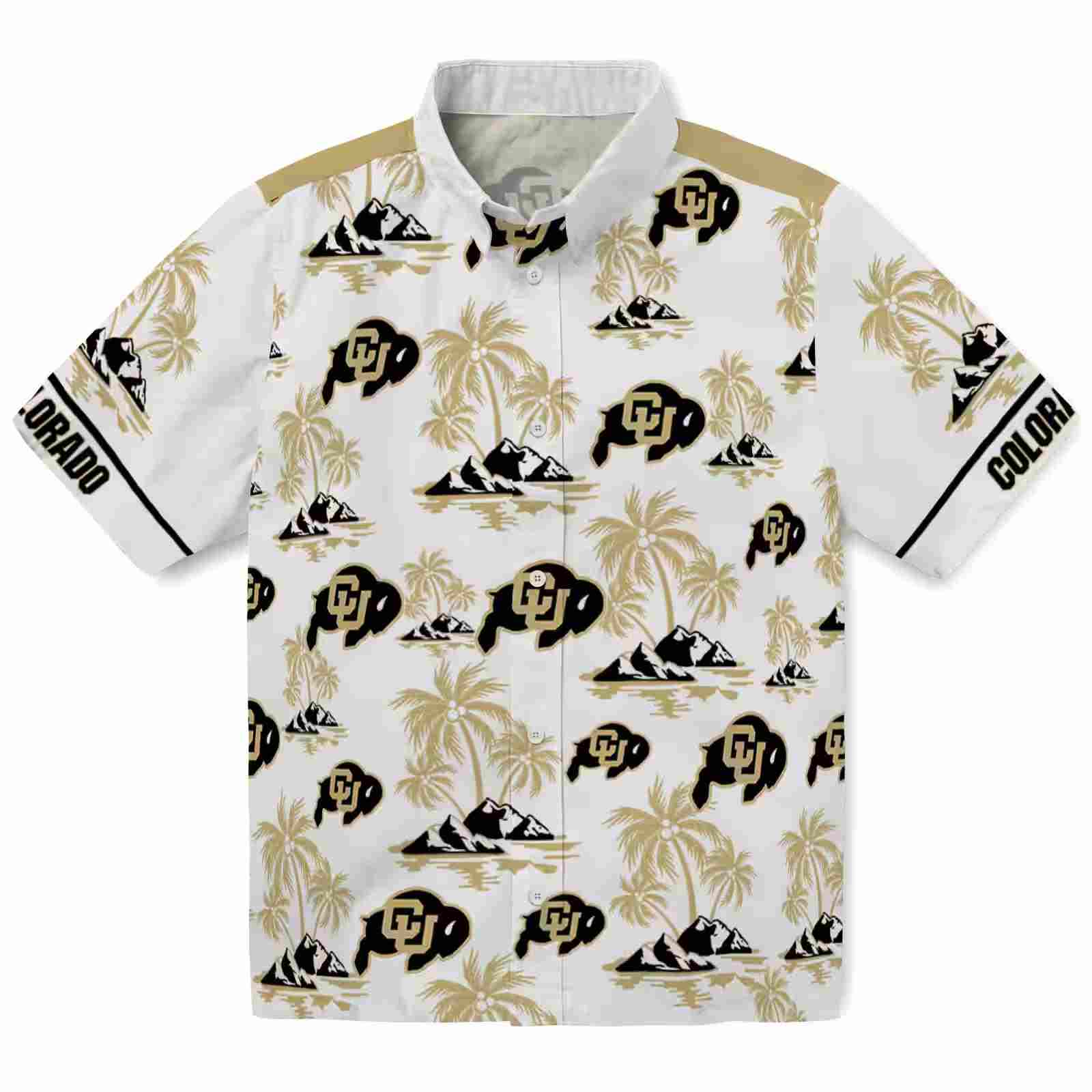 Colorado Buffaloes Palm Island Print Gold White Hawaiian Shirt