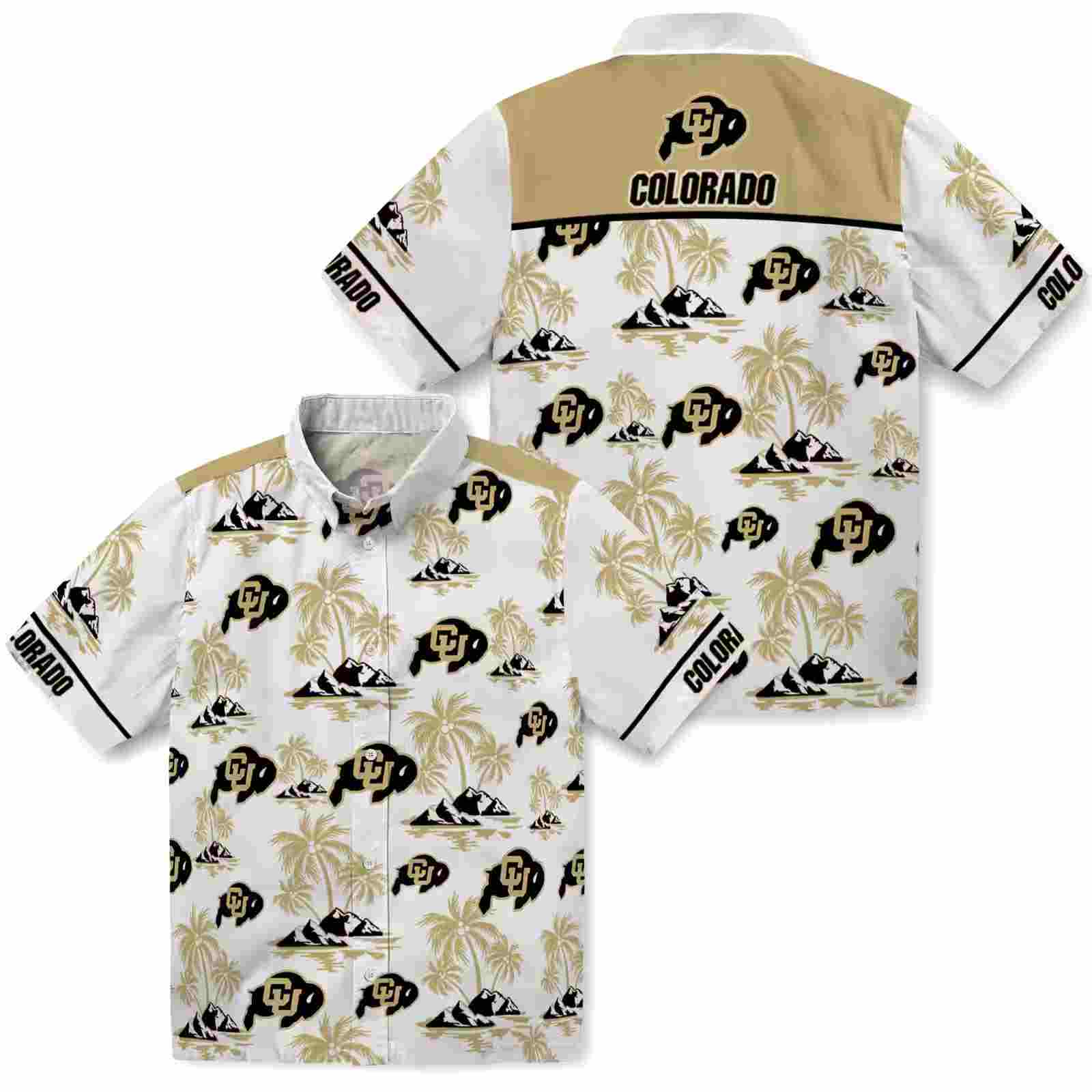 colorado buffaloes palm island print gold white hawaiian shirt high quality