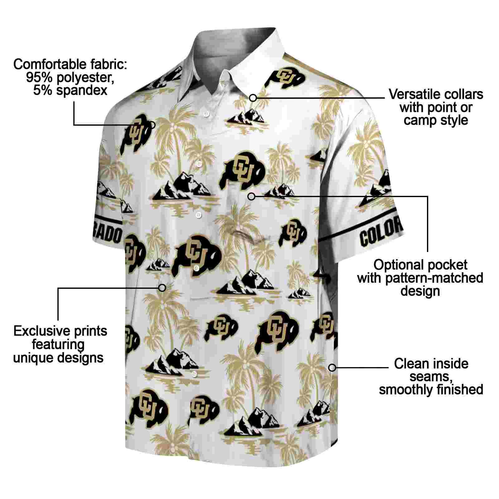 colorado buffaloes palm island print gold white hawaiian shirt new arrival