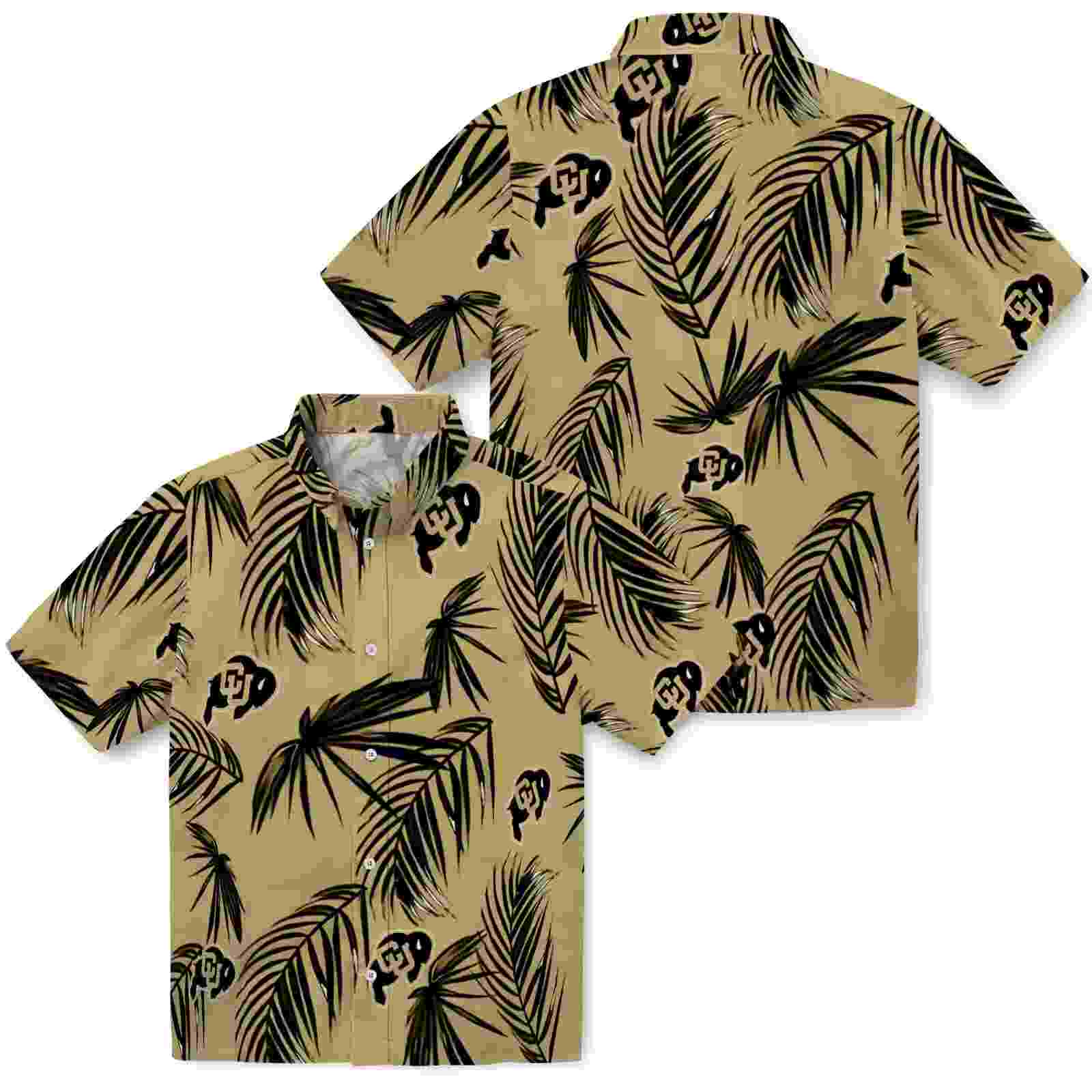 colorado buffaloes palm leaf gold hawaiian shirt high quality