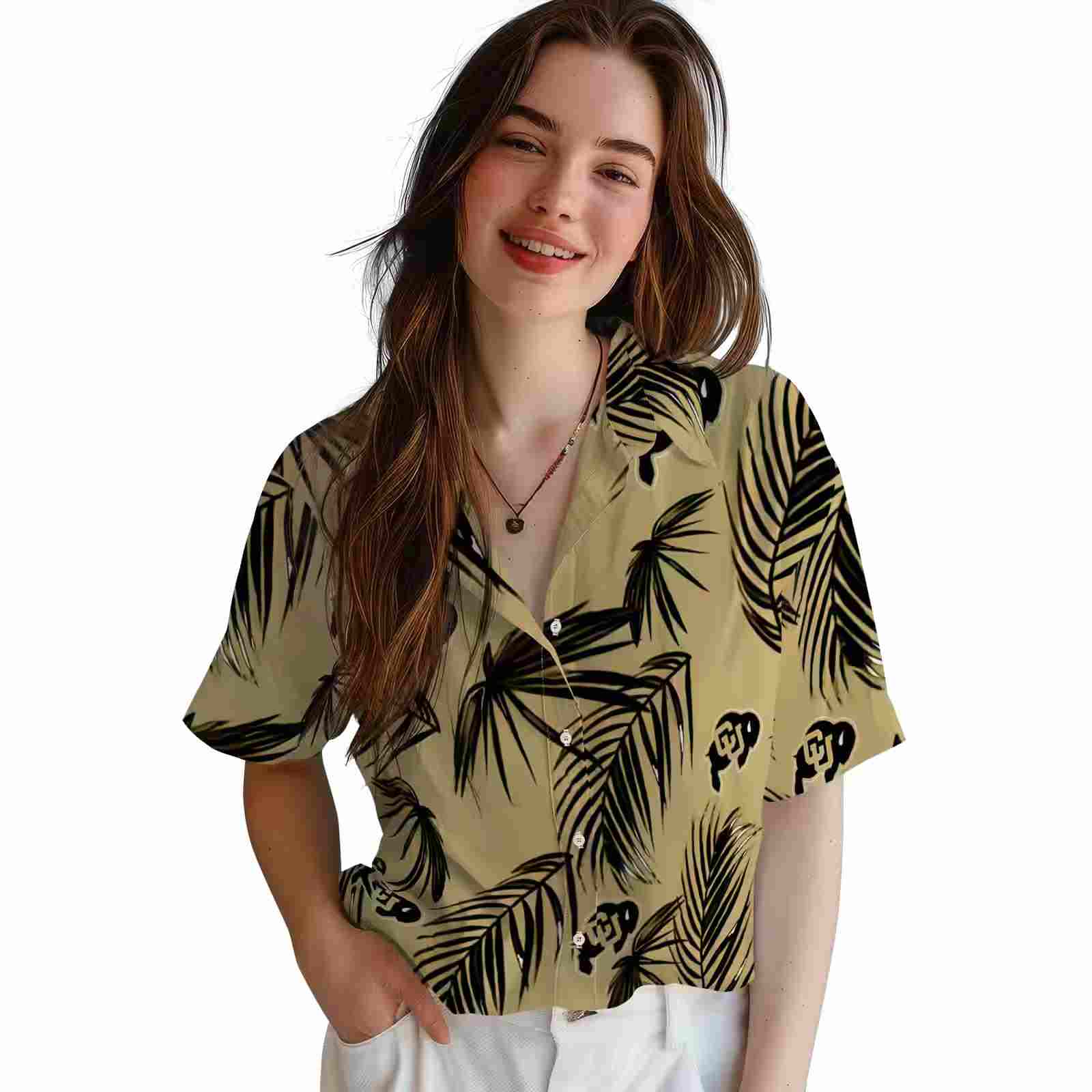 colorado buffaloes palm leaf gold hawaiian shirt latest model