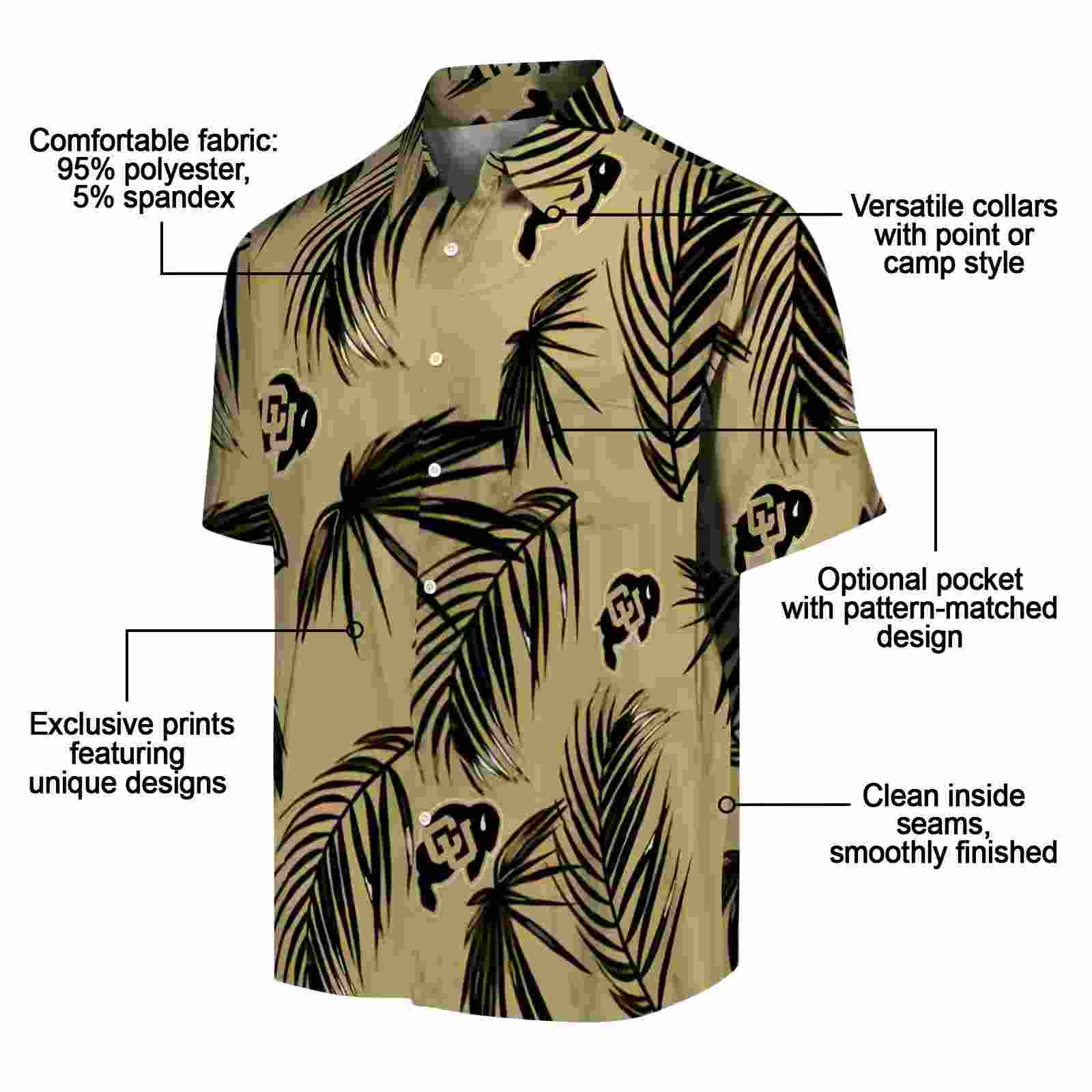 colorado buffaloes palm leaf gold hawaiian shirt new arrival