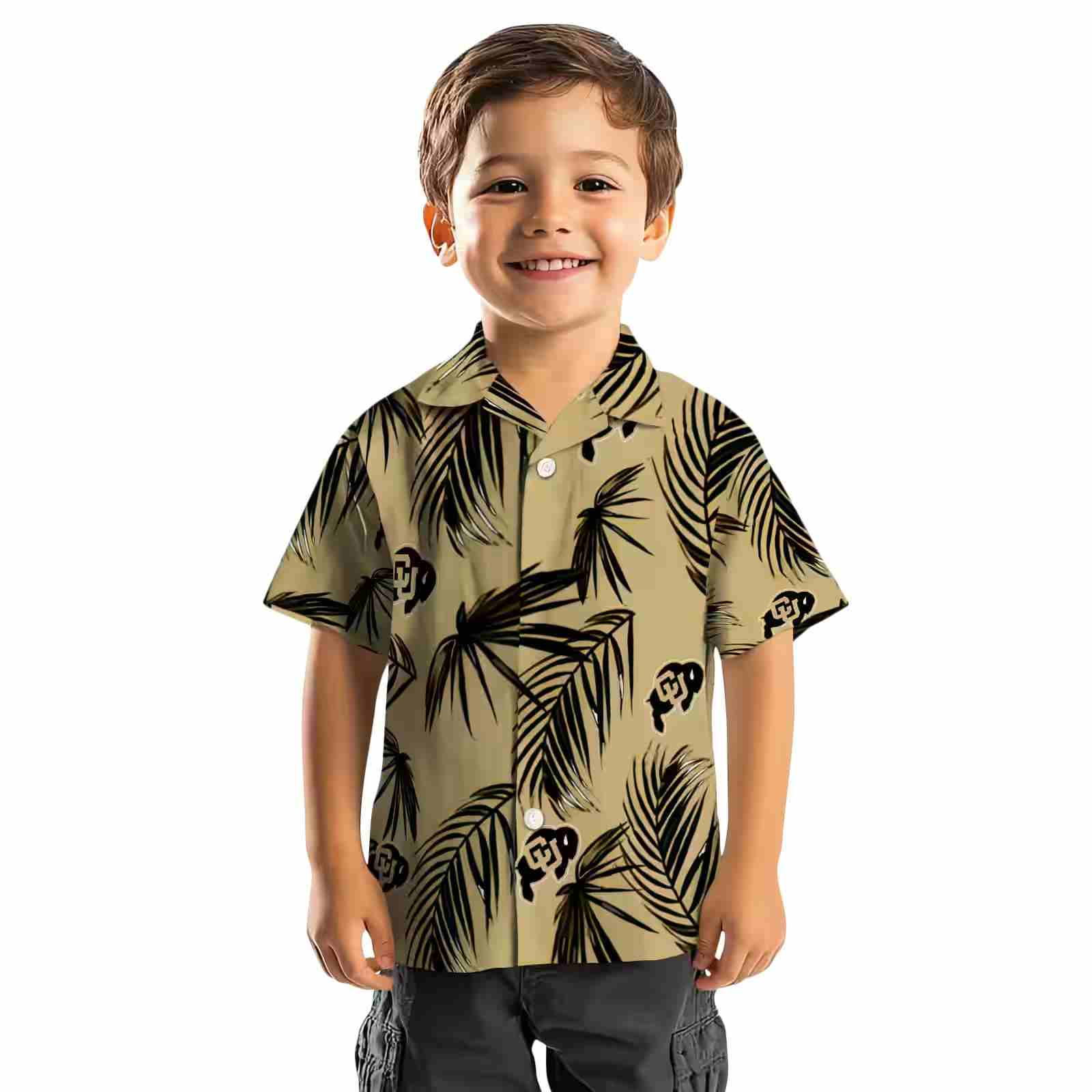 colorado buffaloes palm leaf gold hawaiian shirt top rated