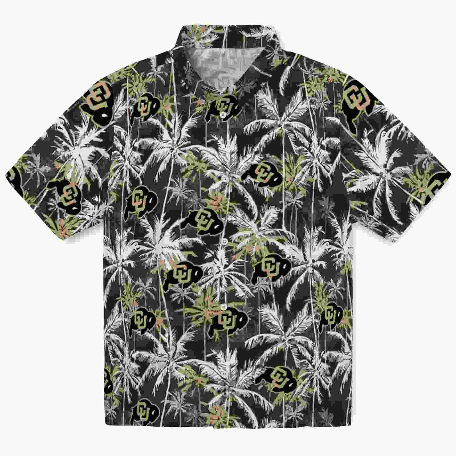 Colorado Buffaloes Palm Pattern Gold Black Hawaiian Shirt