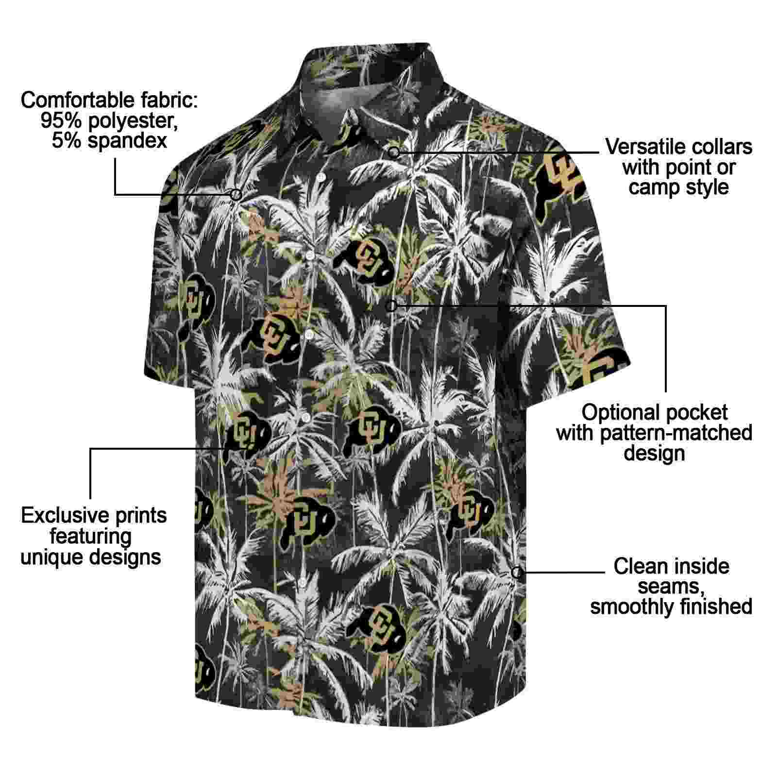 colorado buffaloes palm pattern gold black hawaiian shirt new arrival