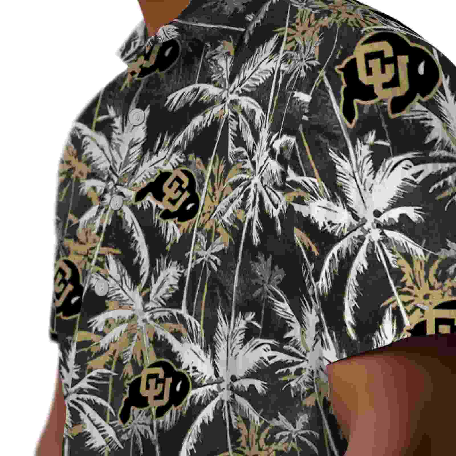 colorado buffaloes palm pattern gold black hawaiian shirt trendy