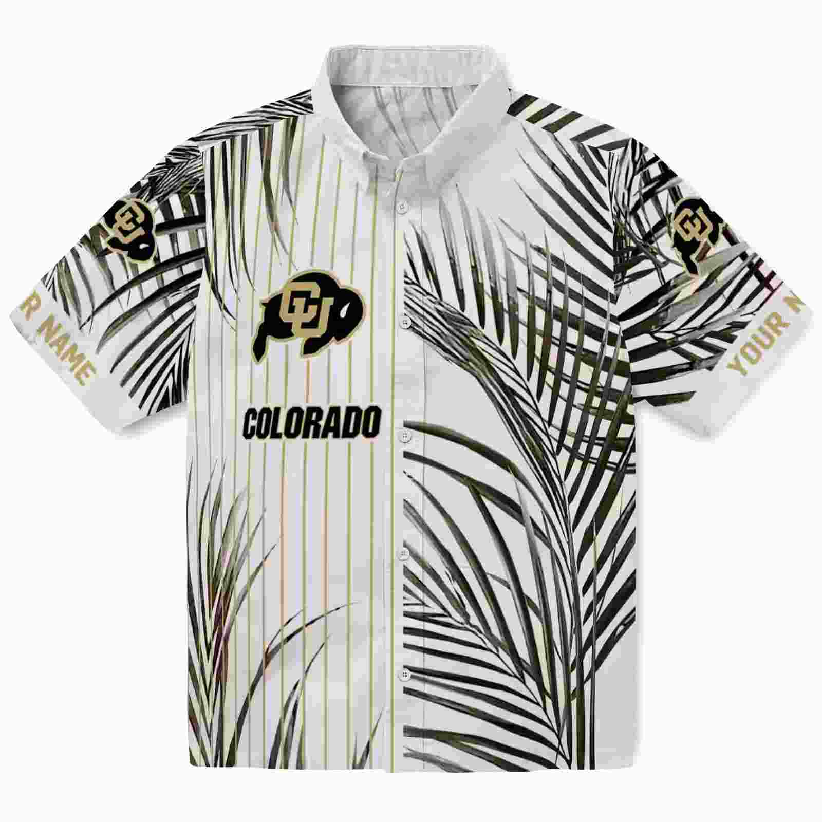 Colorado Buffaloes Palm Stripes Gold Black White Hawaiian Shirt