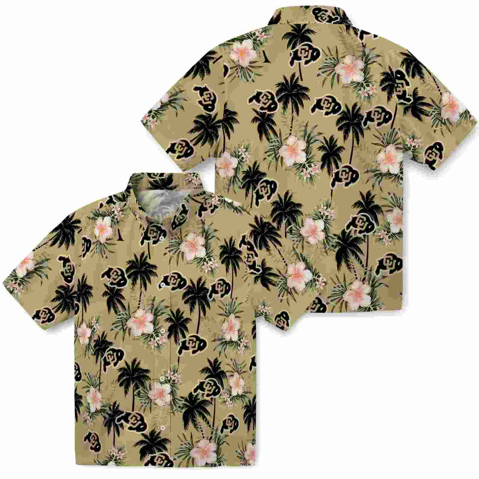 colorado buffaloes palm tree flower gold hawaiian shirt high quality