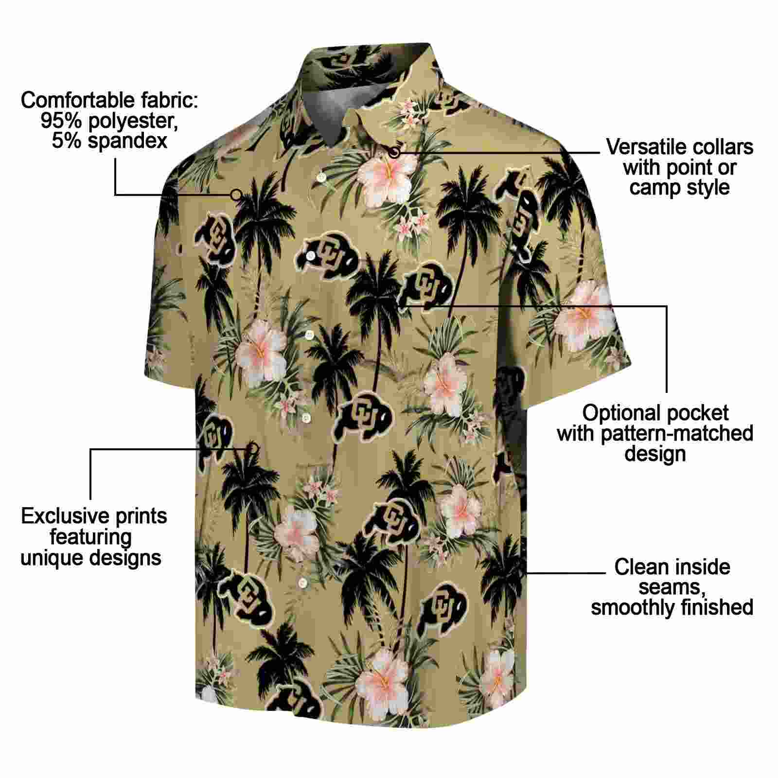 colorado buffaloes palm tree flower gold hawaiian shirt new arrival