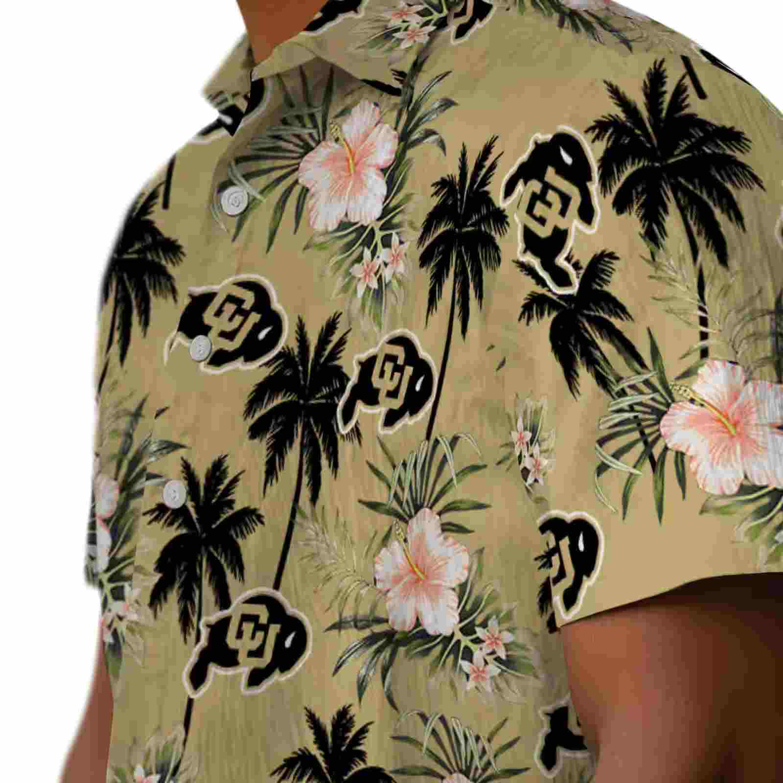 colorado buffaloes palm tree flower gold hawaiian shirt trendy