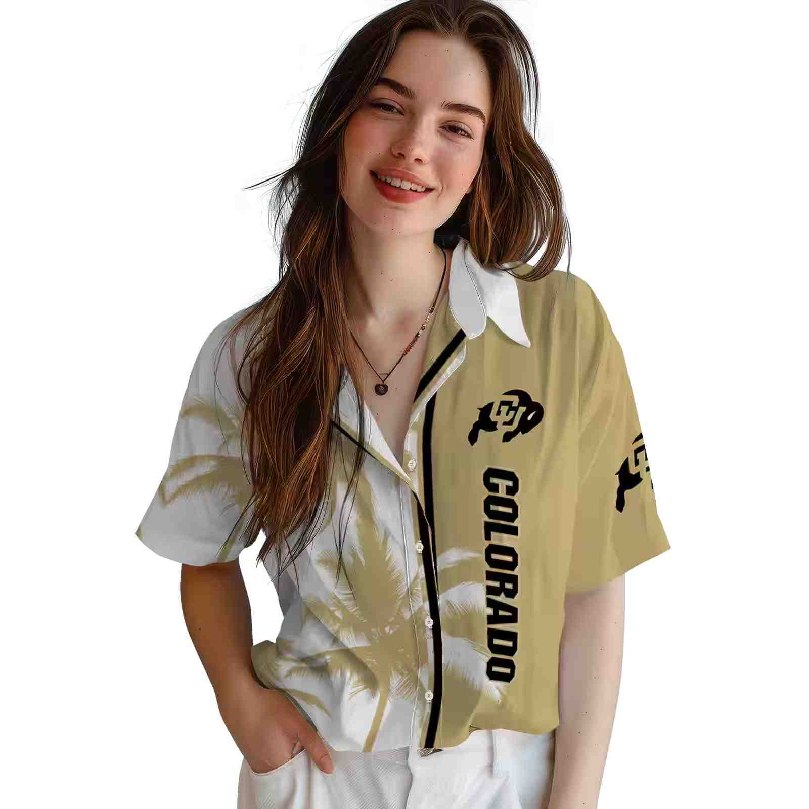 colorado buffaloes palm trees gold white hawaiian shirt latest model