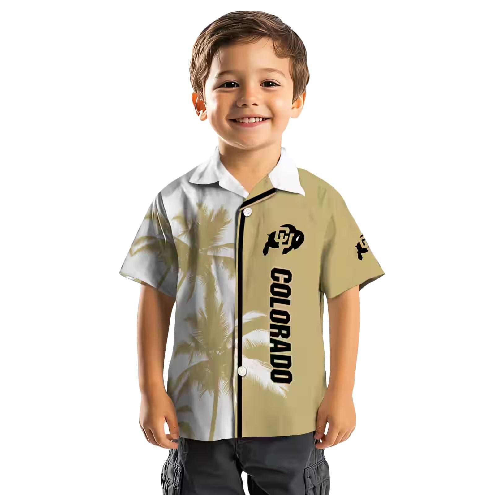 colorado buffaloes palm trees gold white hawaiian shirt top rated