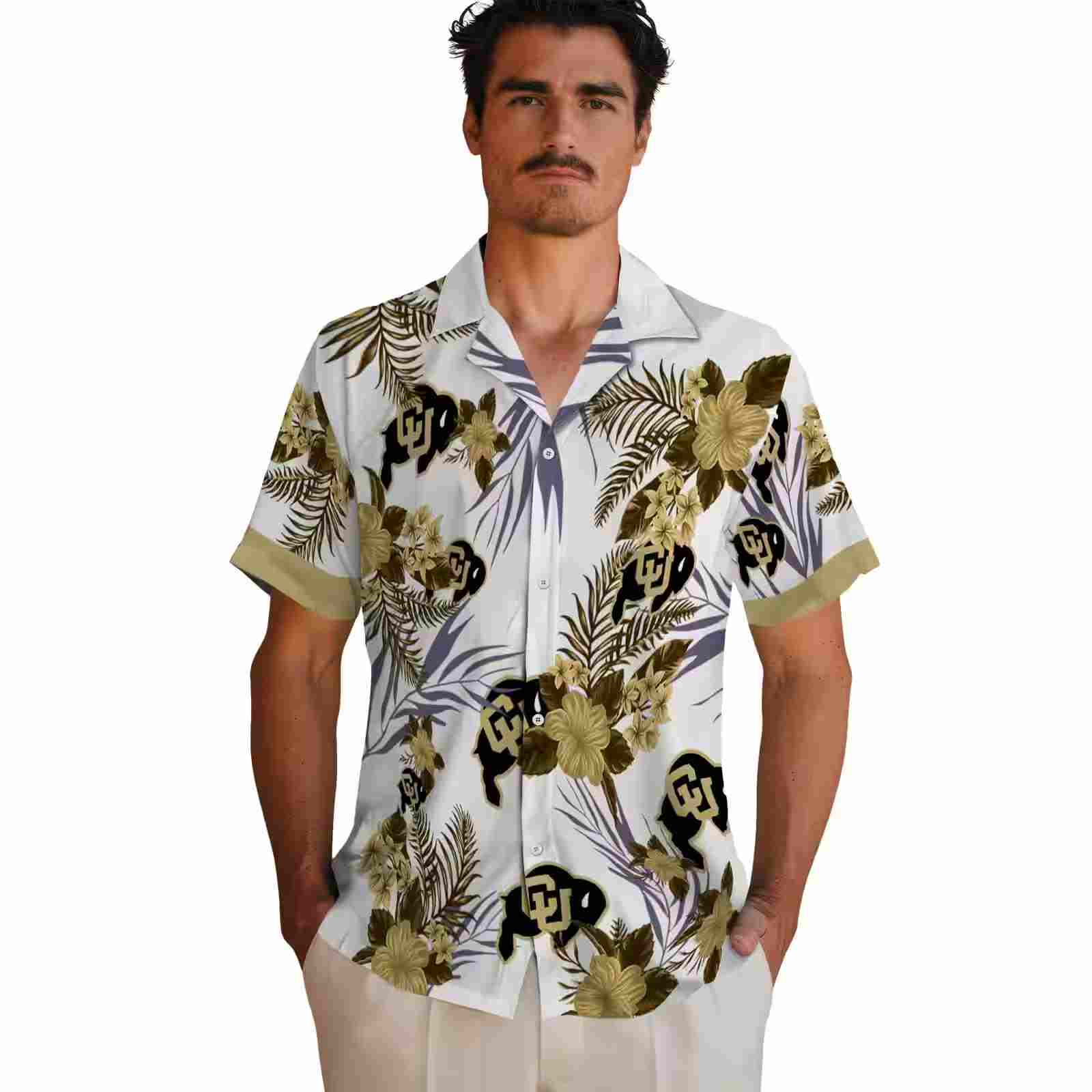 colorado buffaloes patriotic hibiscus design gold white hawaiian shirt fashion forward