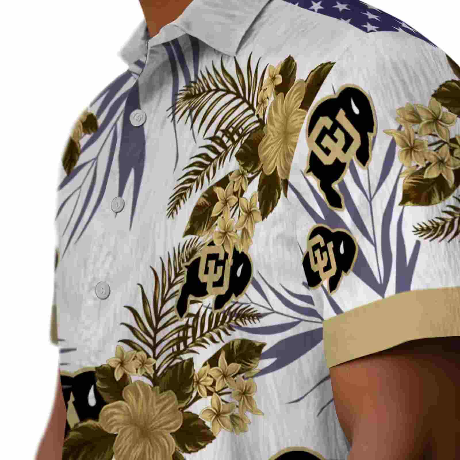 colorado buffaloes patriotic hibiscus design gold white hawaiian shirt trendy