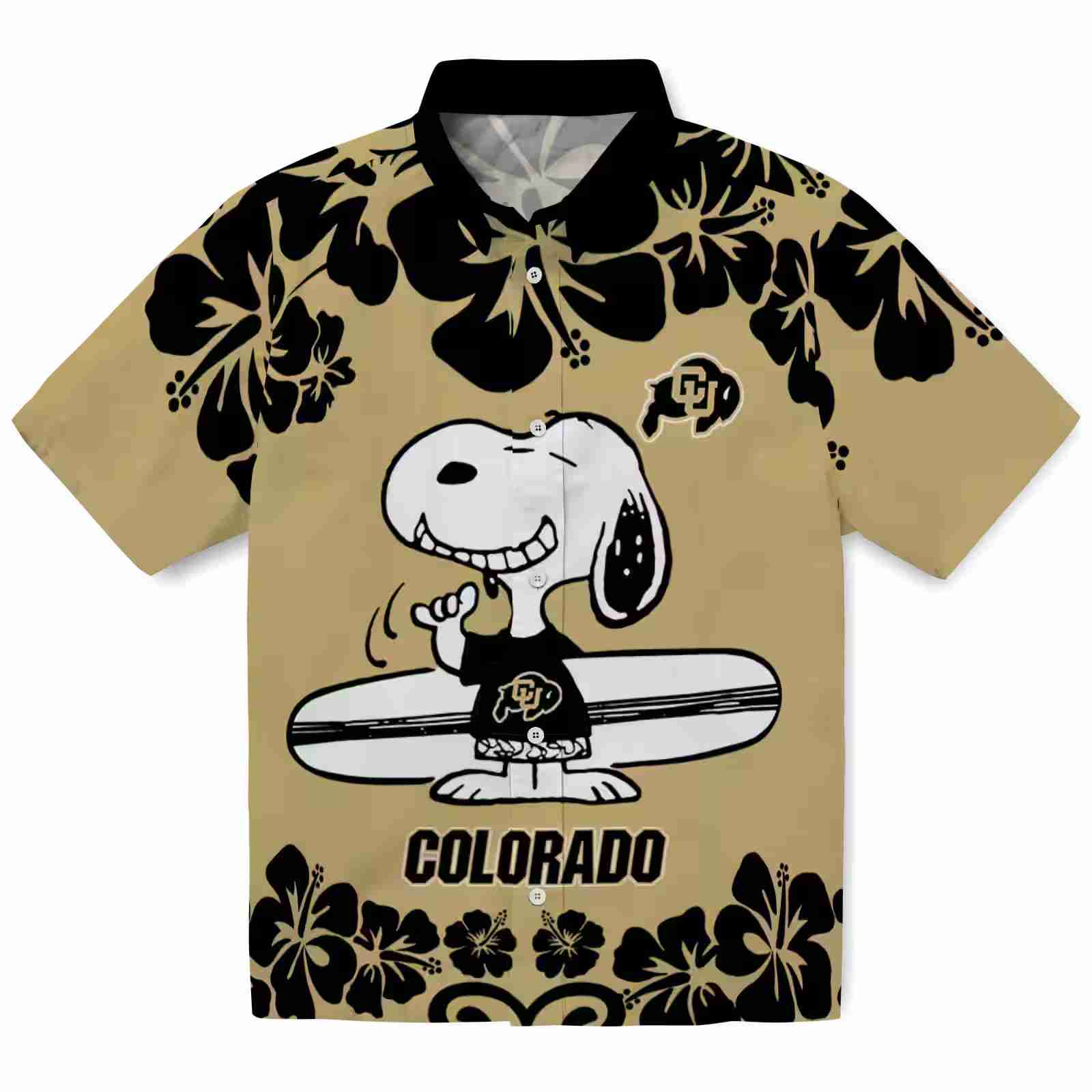 Colorado Buffaloes Snoopy Surf Gold White Hawaiian Shirt