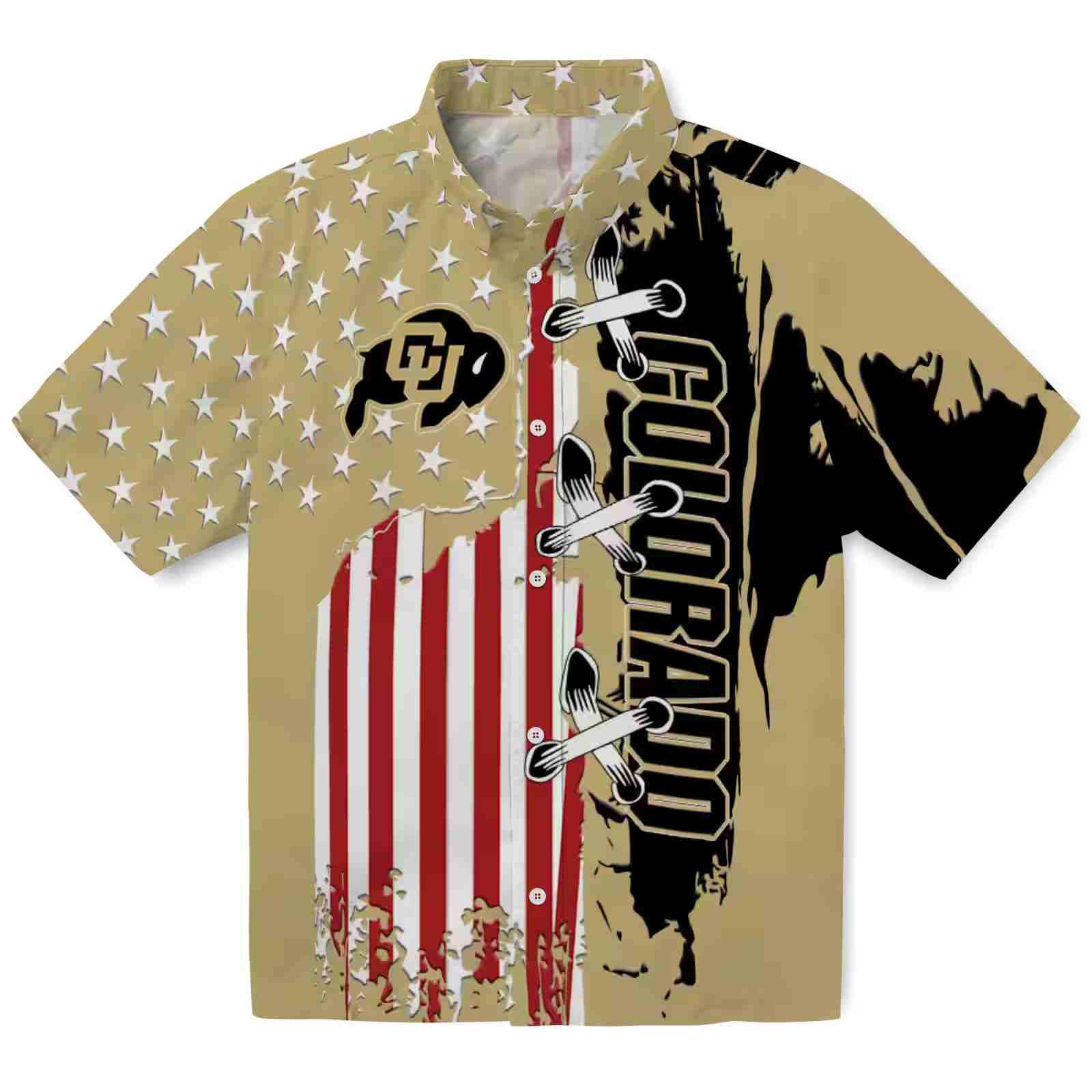 Colorado Buffaloes Stitched Flag Gold Hawaiian Shirt