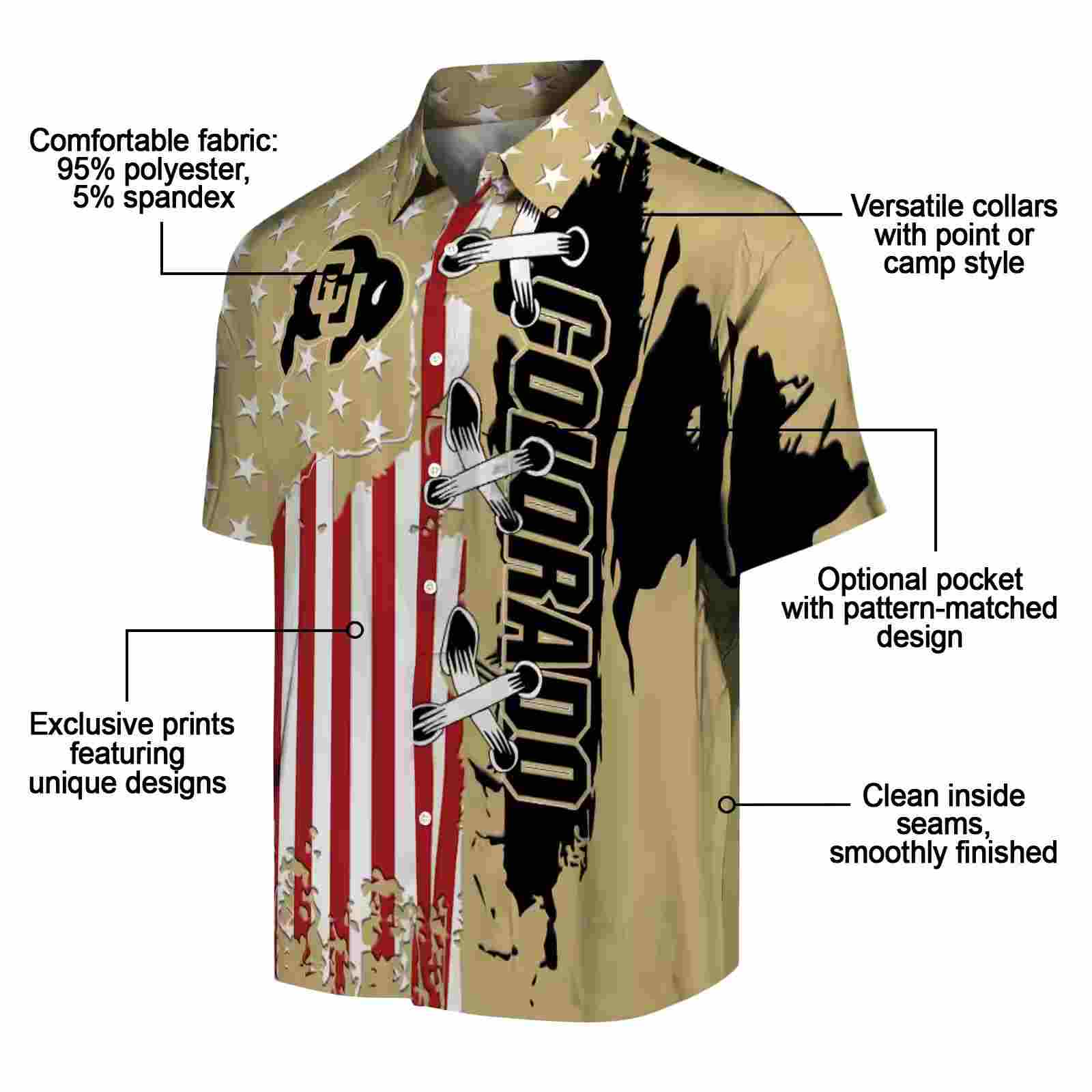 colorado buffaloes stitched flag gold hawaiian shirt new arrival