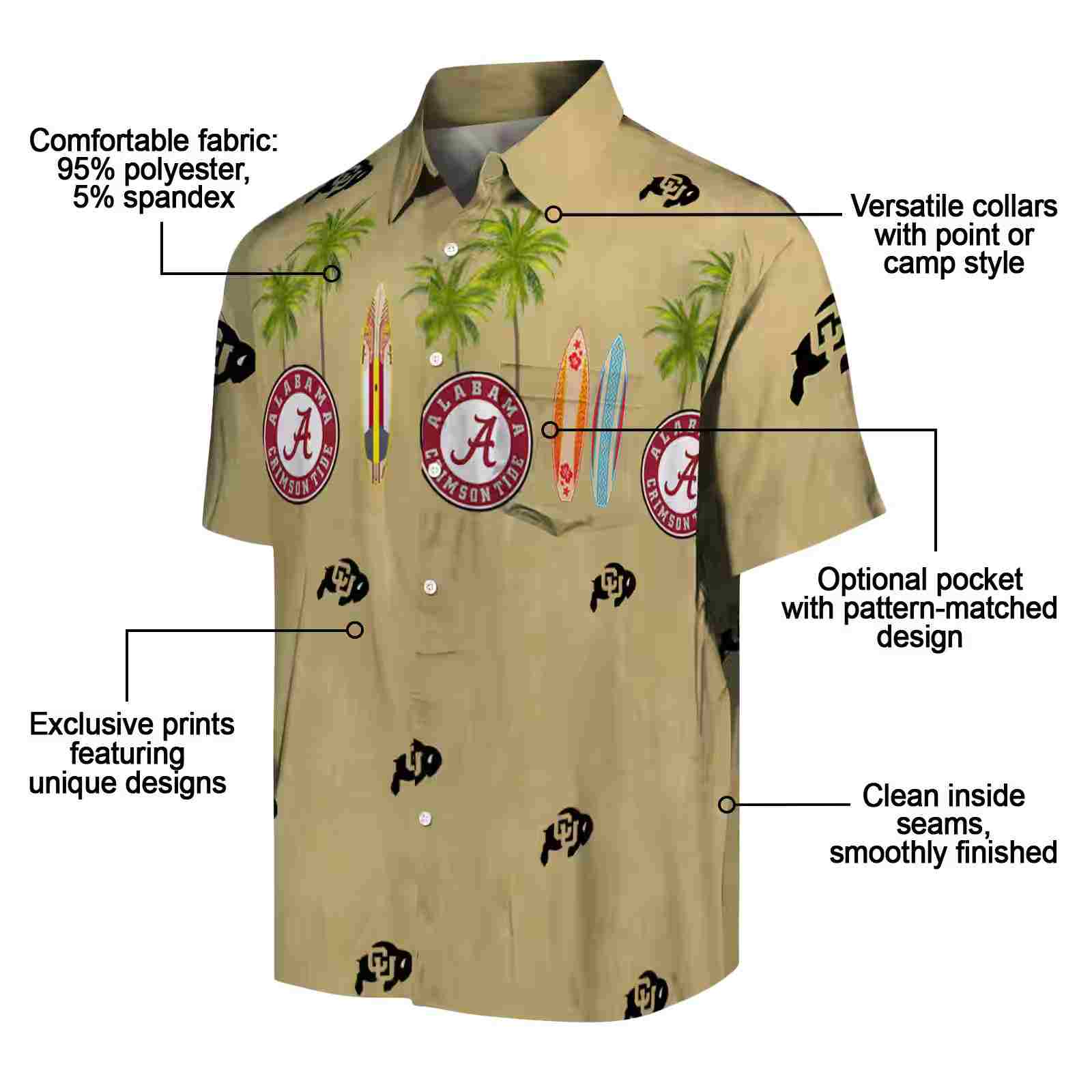 colorado buffaloes surfboard palm gold hawaiian shirt new arrival