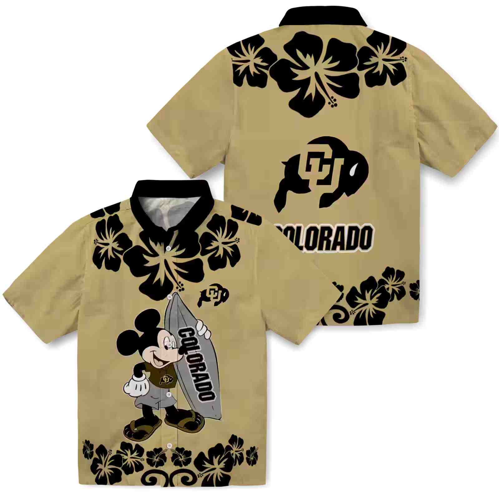 colorado buffaloes surfing mickey gold hawaiian shirt high quality