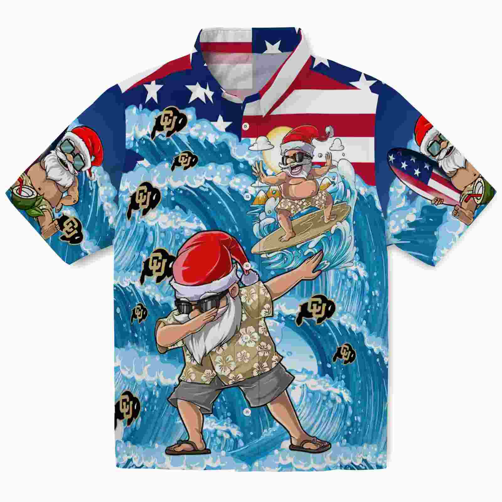 Colorado Buffaloes Surfing Santa Blue Hawaiian Shirt