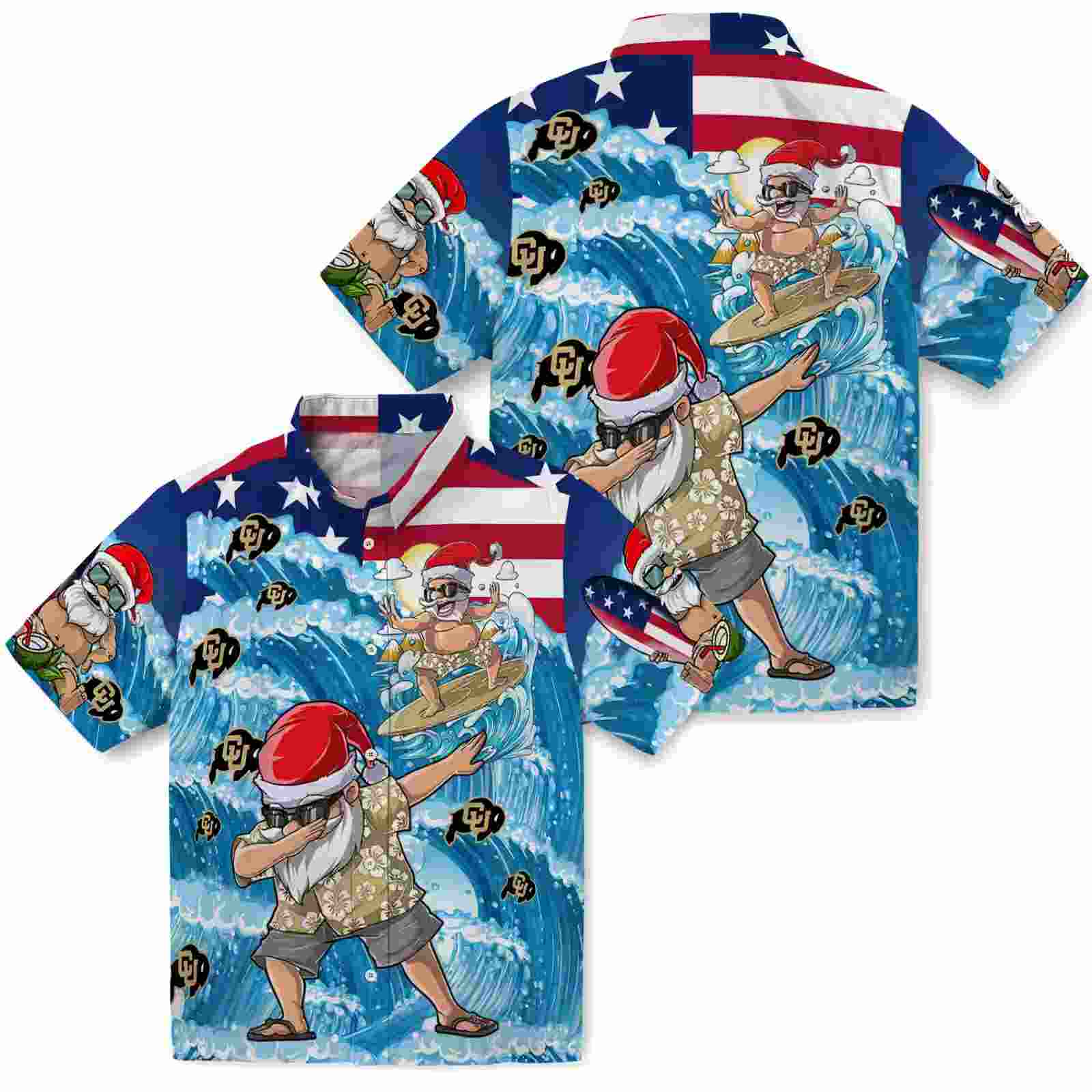 colorado buffaloes surfing santa blue hawaiian shirt high quality