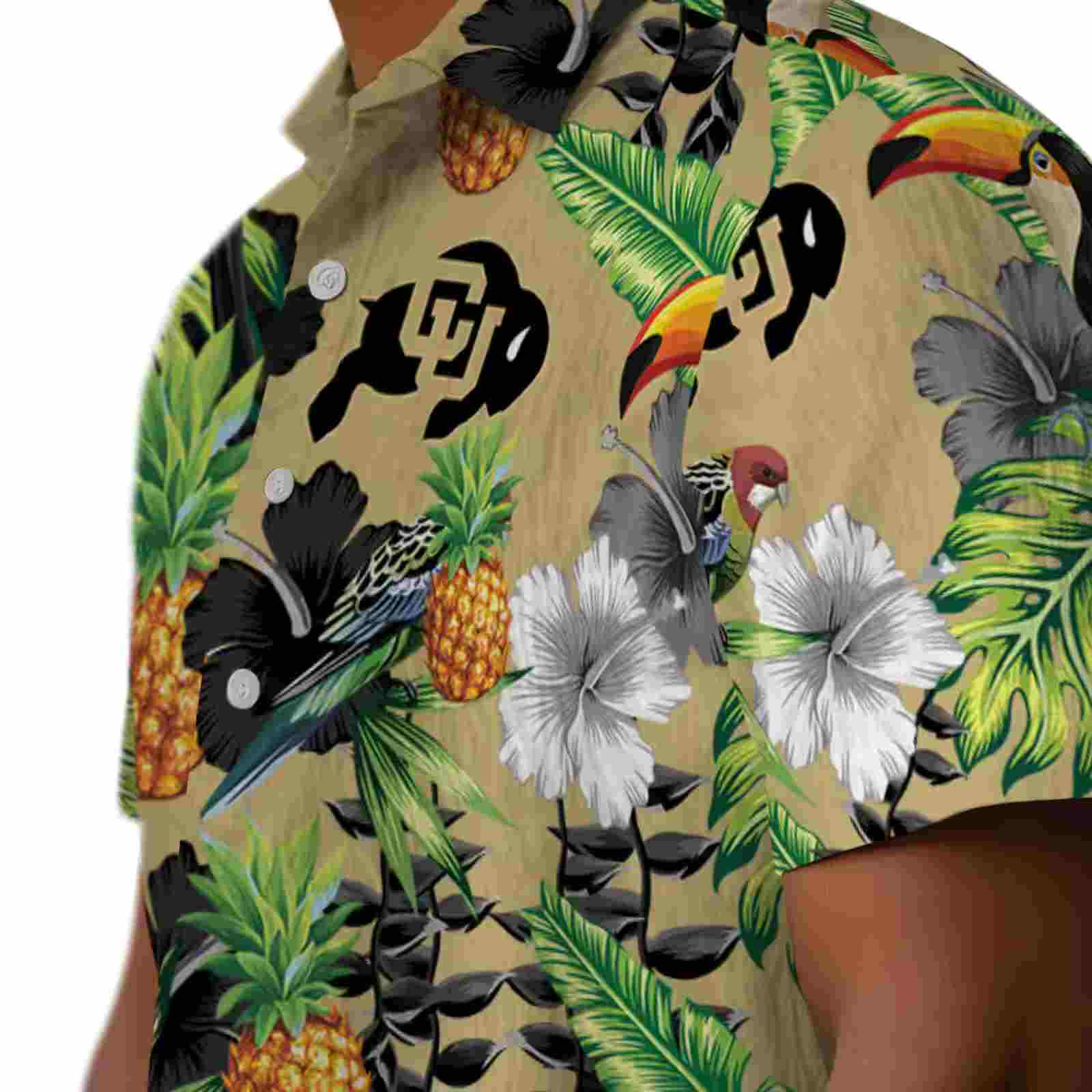 colorado buffaloes toucan hibiscus pineapple gold green hawaiian shirt trendy