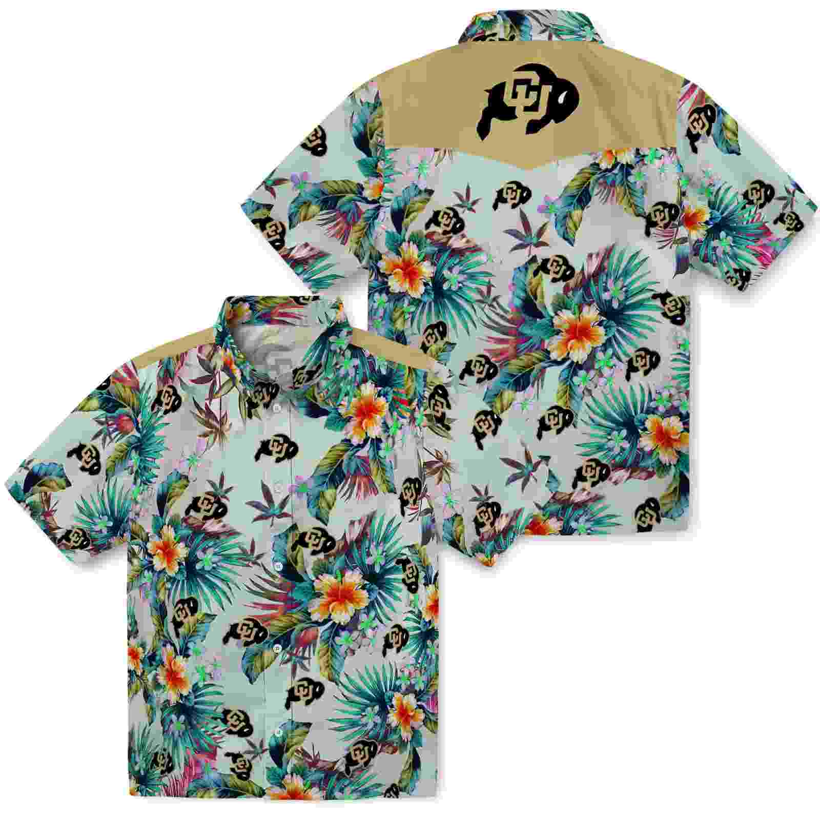 colorado buffaloes tropical foliage green hawaiian shirt high quality