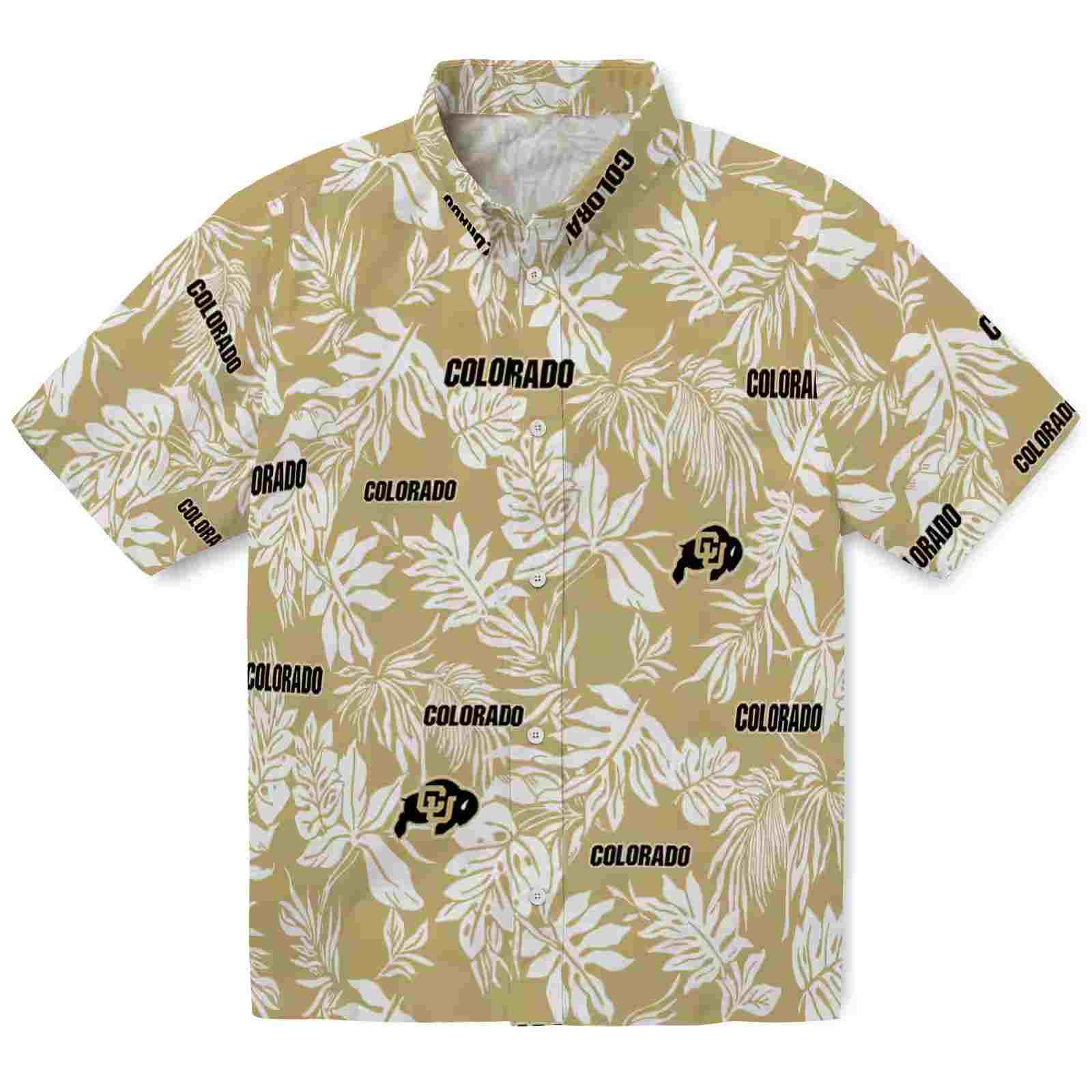 Colorado Buffaloes Tropical Leaf Gold White Hawaiian Shirt