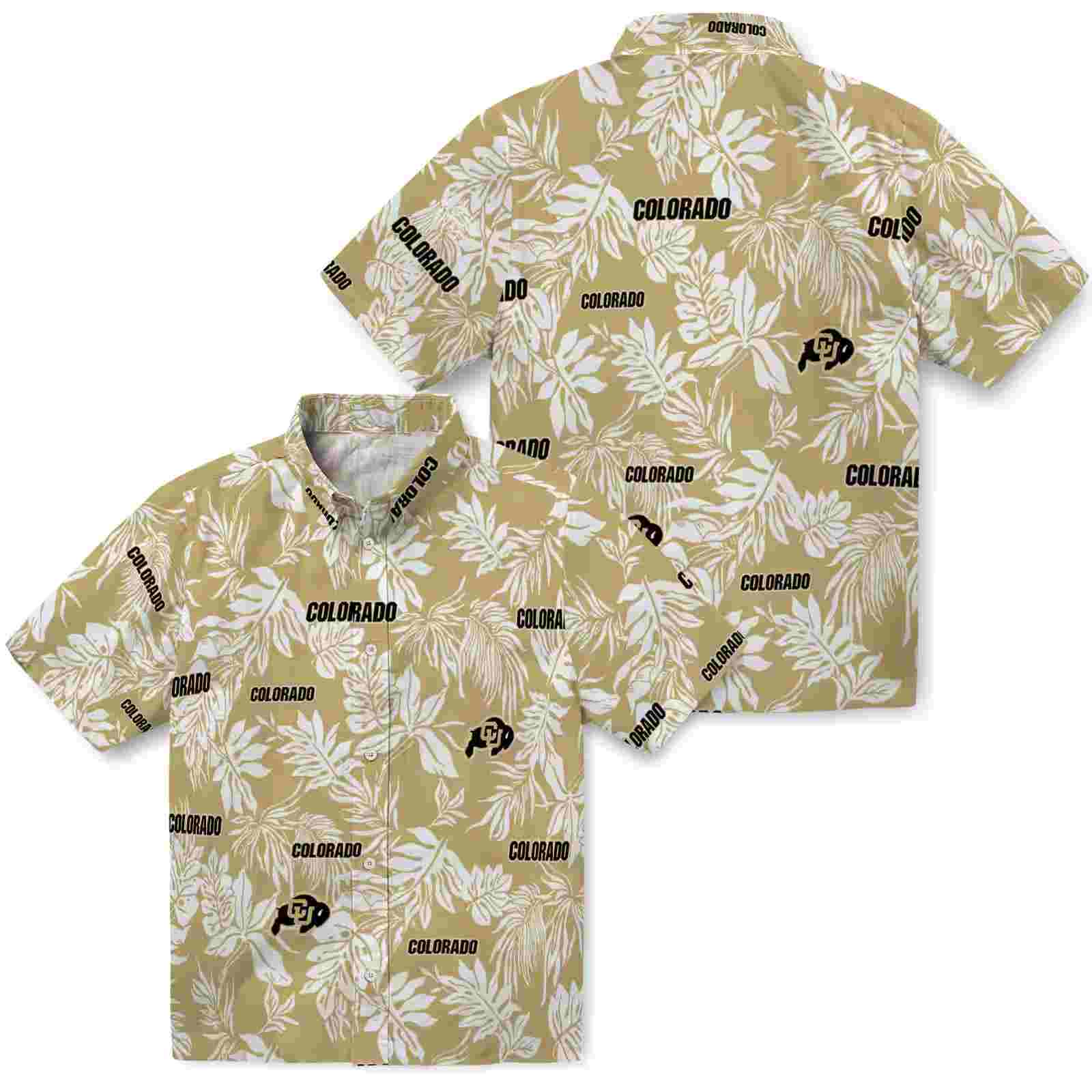 colorado buffaloes tropical leaf gold white hawaiian shirt high quality