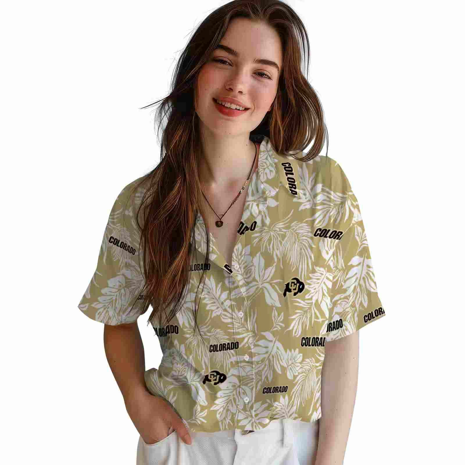 colorado buffaloes tropical leaf gold white hawaiian shirt latest model