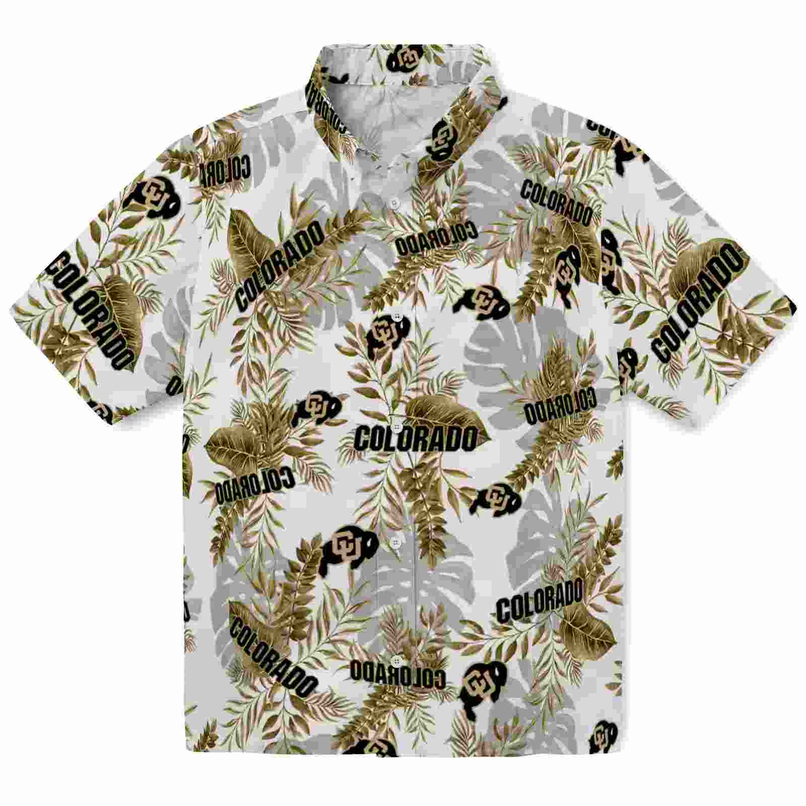 Colorado Buffaloes Tropical Leaves Gold White Hawaiian Shirt