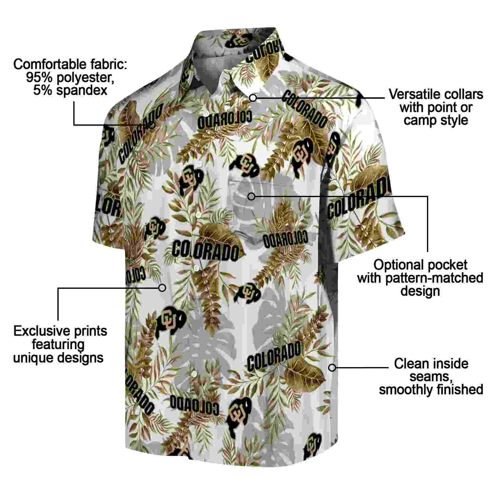 colorado buffaloes tropical leaves gold white hawaiian shirt new arrival