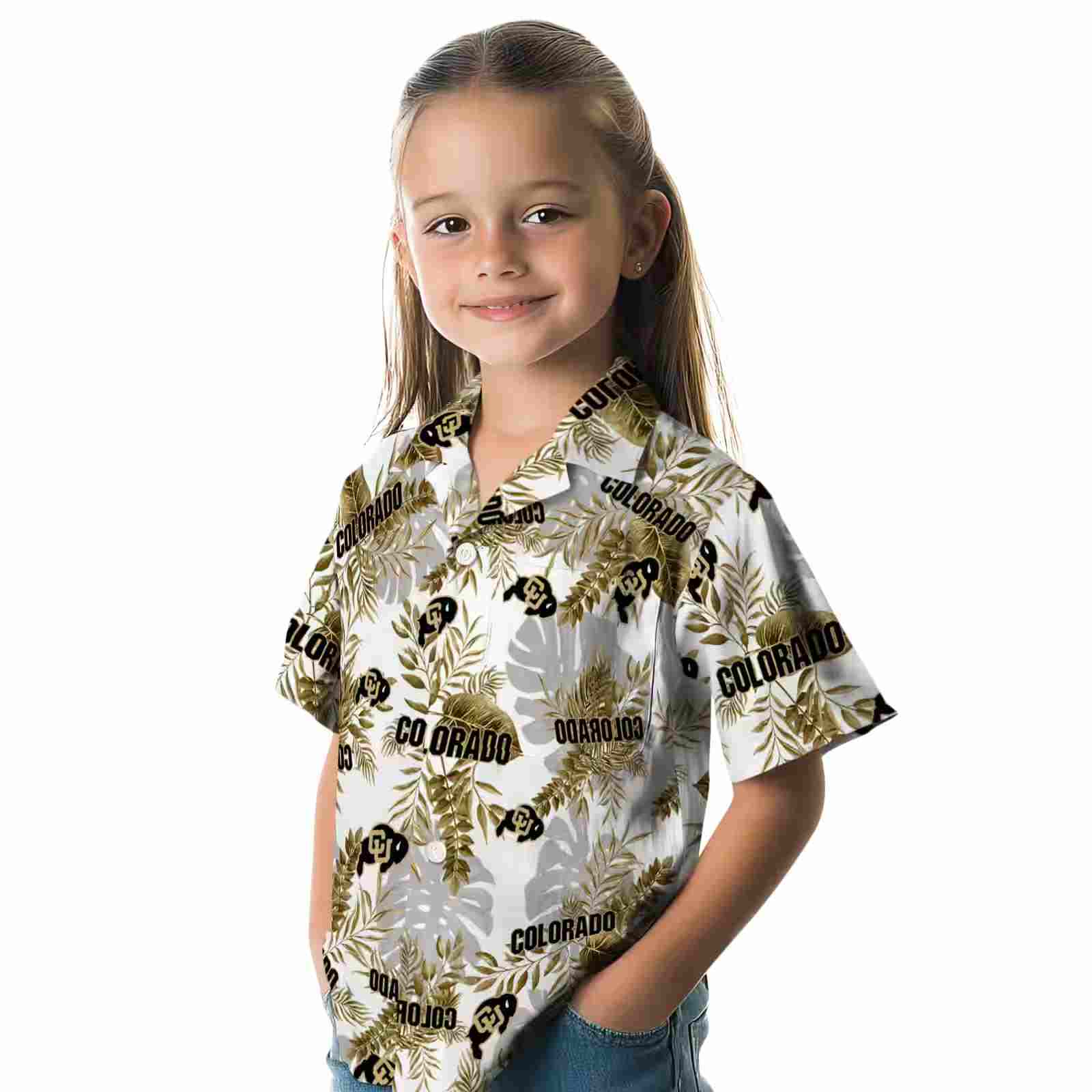 colorado buffaloes tropical leaves gold white hawaiian shirt premium grade