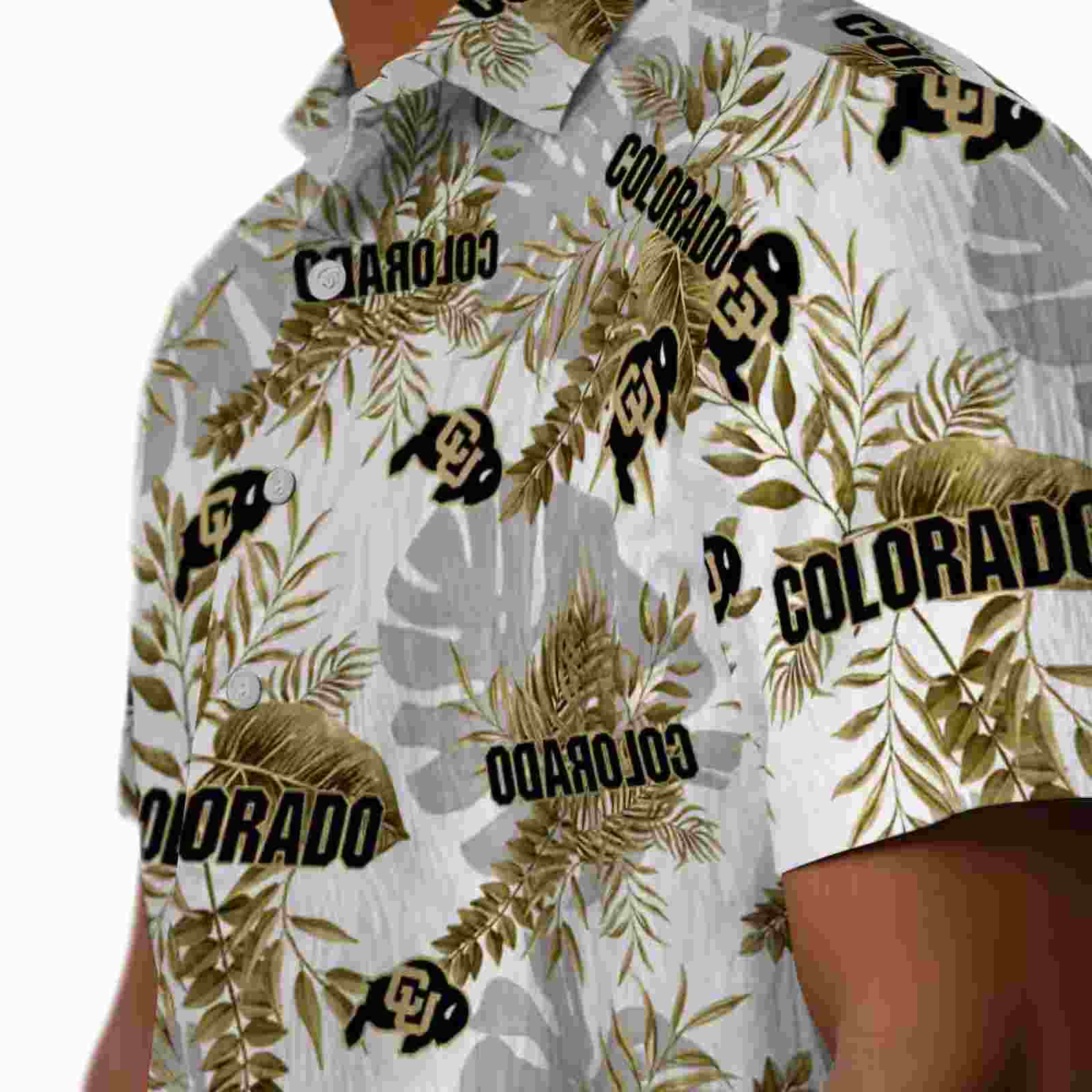 colorado buffaloes tropical leaves gold white hawaiian shirt trendy