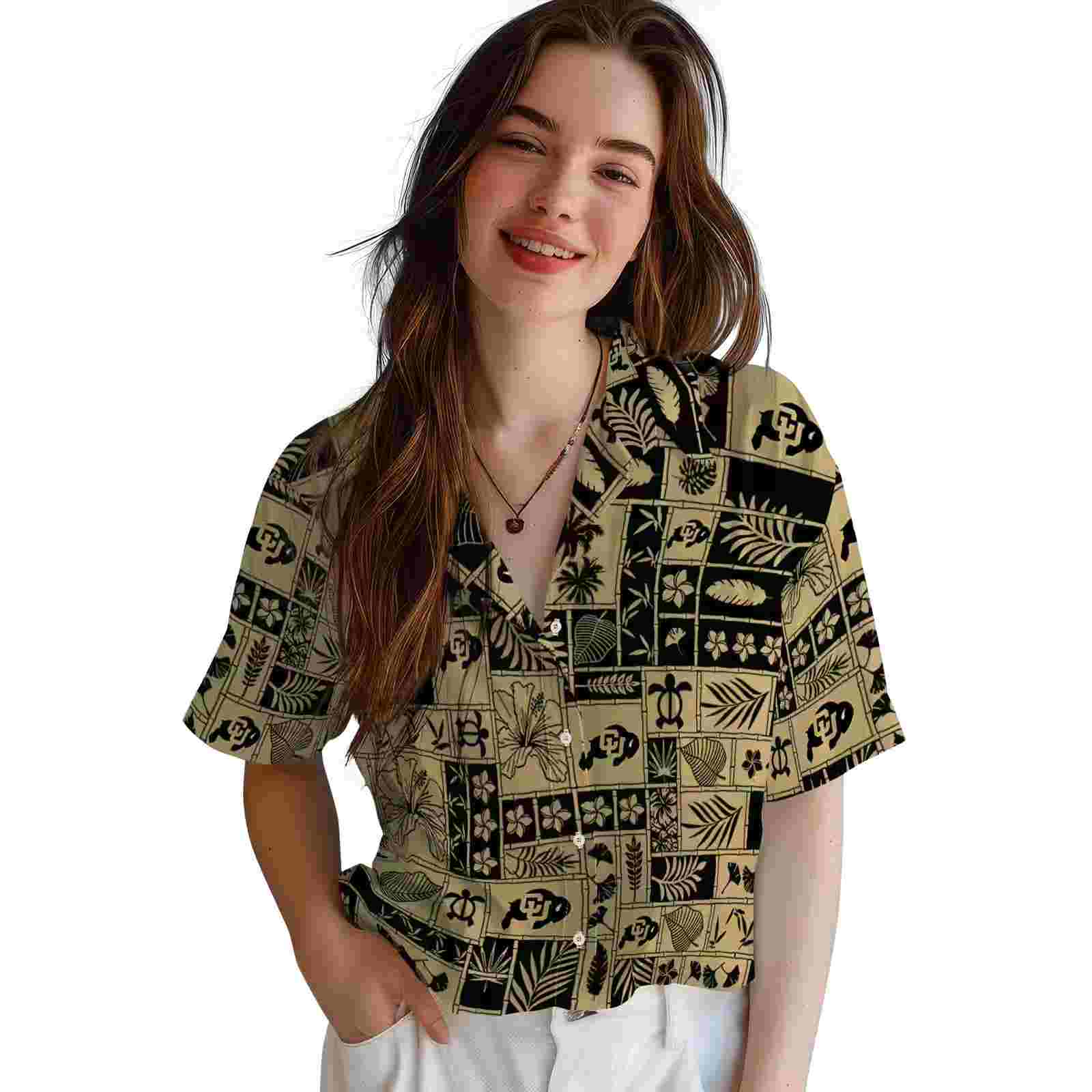 colorado buffaloes tropical patchwork gold black hawaiian shirt latest model