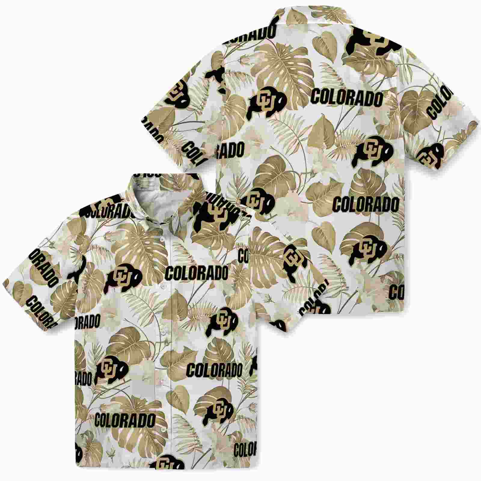 colorado buffaloes tropical plants gold white hawaiian shirt high quality