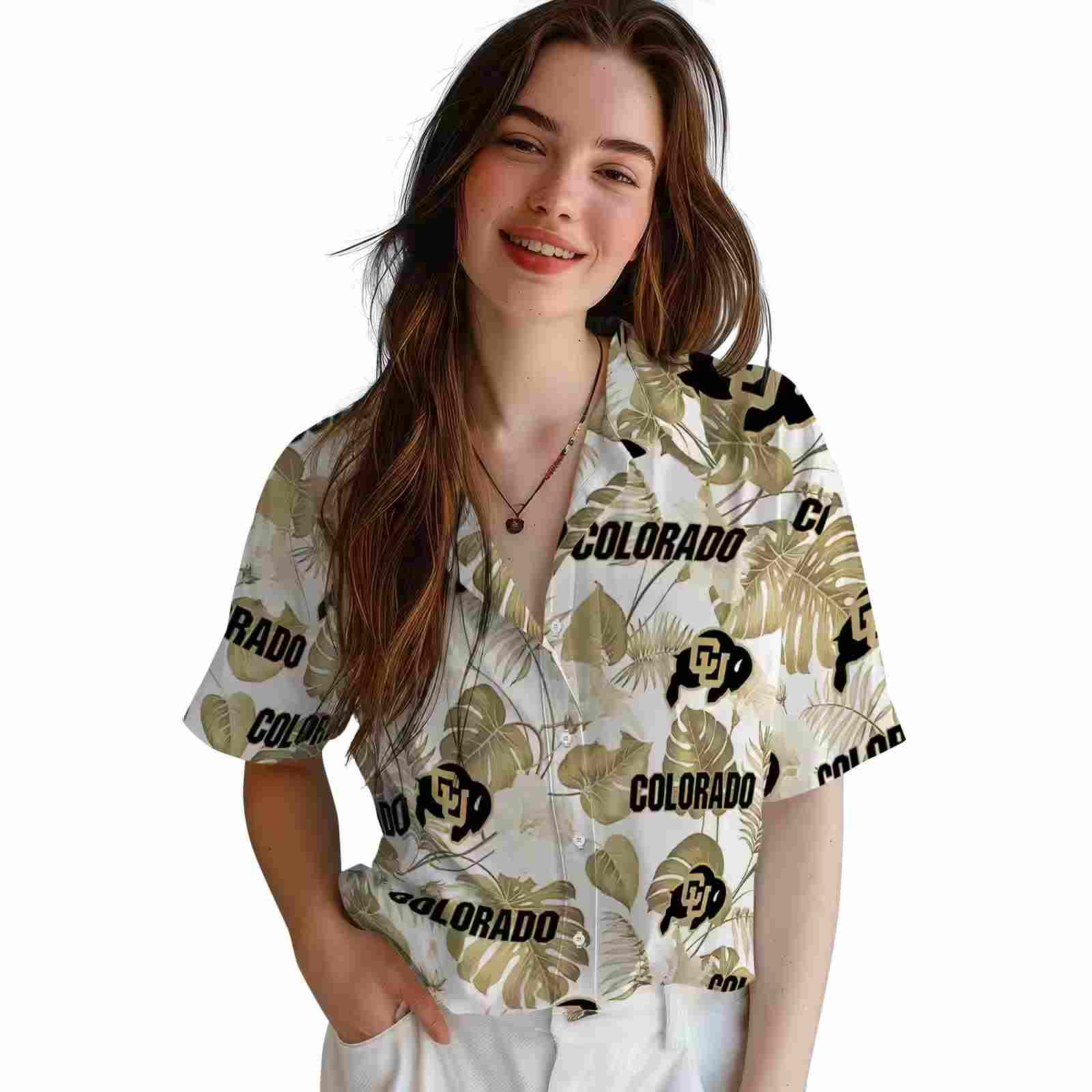 colorado buffaloes tropical plants gold white hawaiian shirt latest model