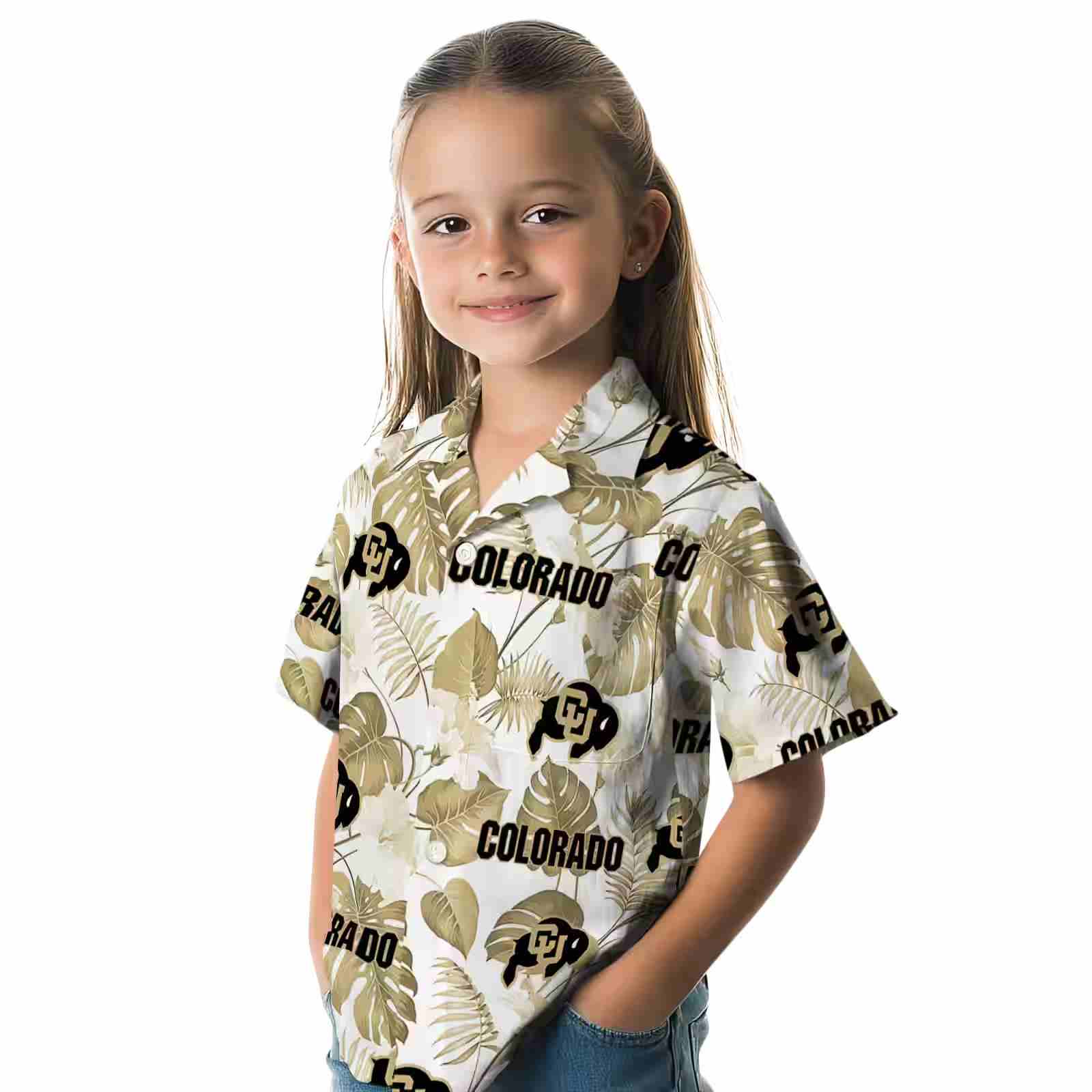 colorado buffaloes tropical plants gold white hawaiian shirt premium grade