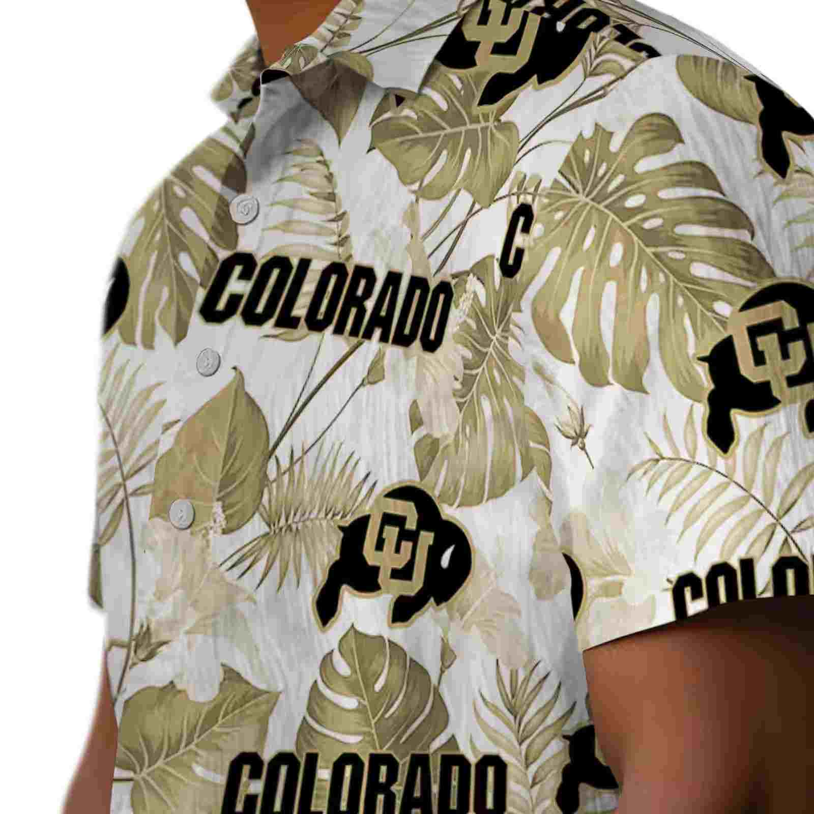 colorado buffaloes tropical plants gold white hawaiian shirt trendy