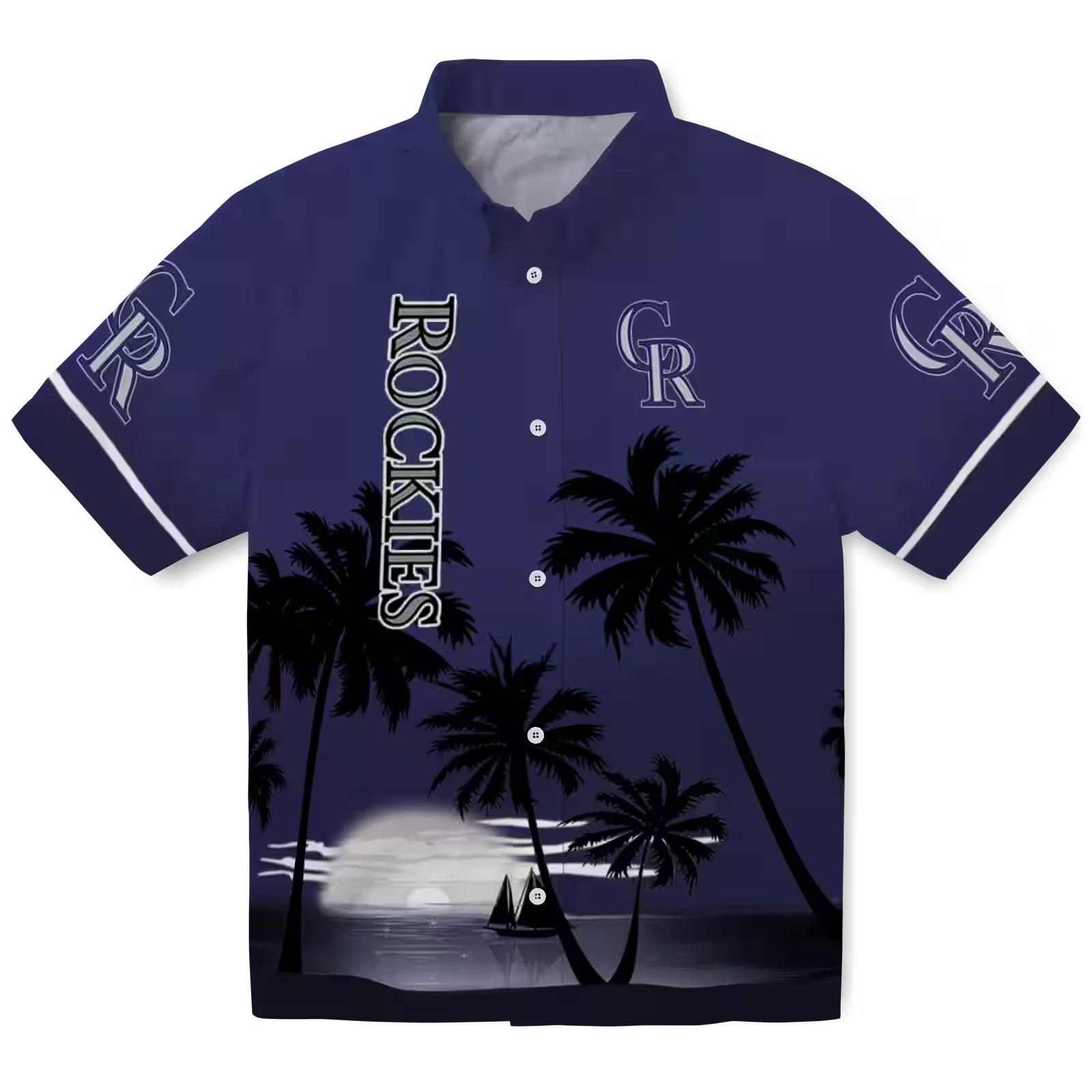 Colorado Rockies Beach Sunset Blue Black Hawaiian Shirt