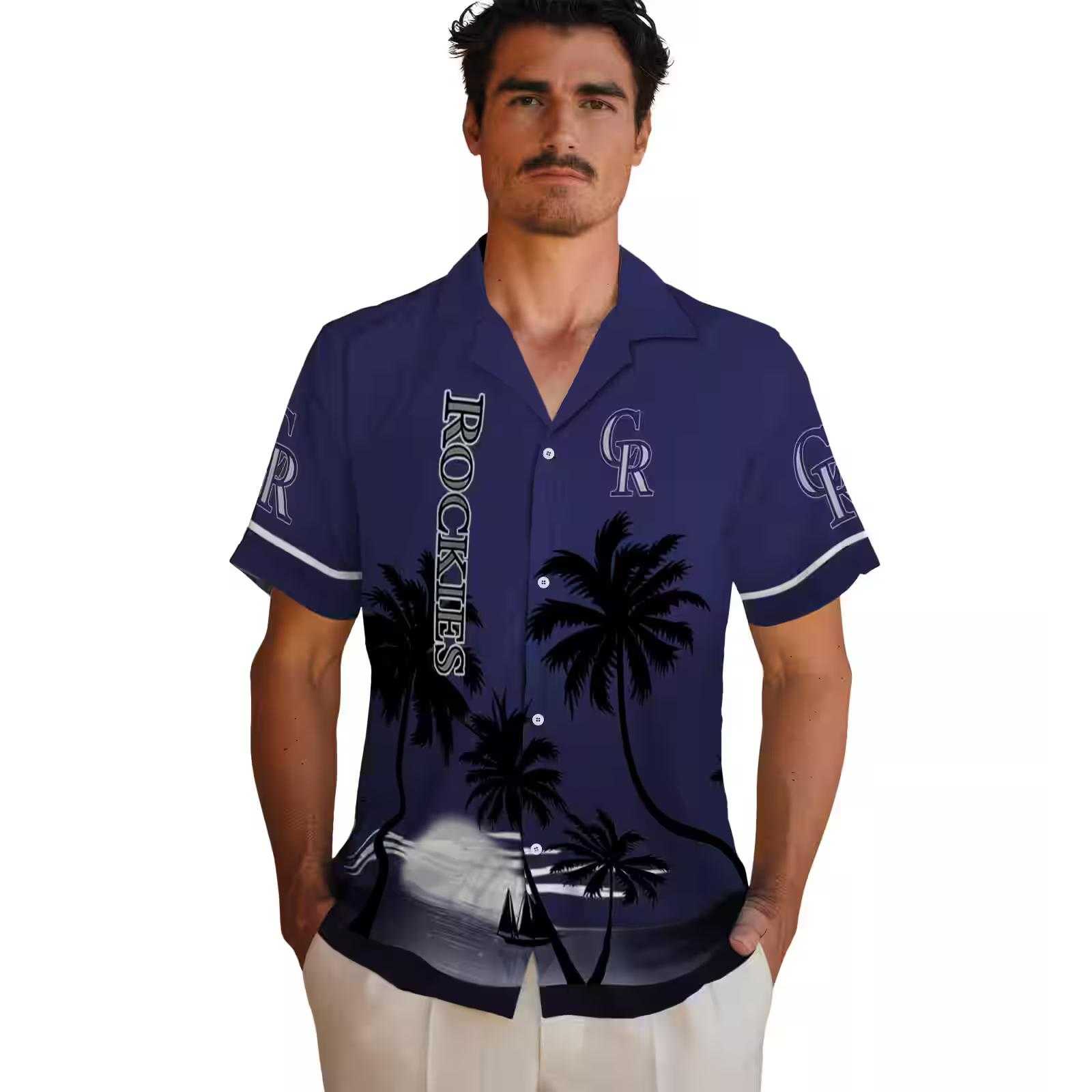 colorado rockies beach sunset blue black hawaiian shirt fashion forward