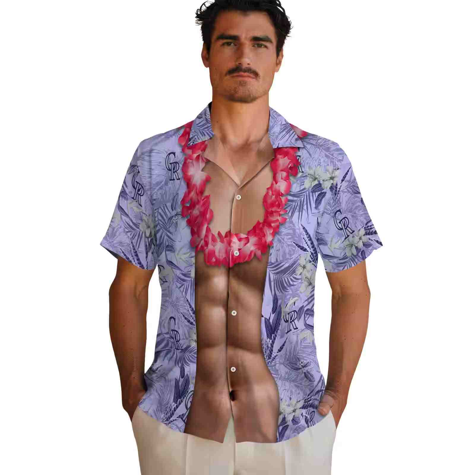 colorado rockies chest illusion blue hawaiian shirt fashion forward