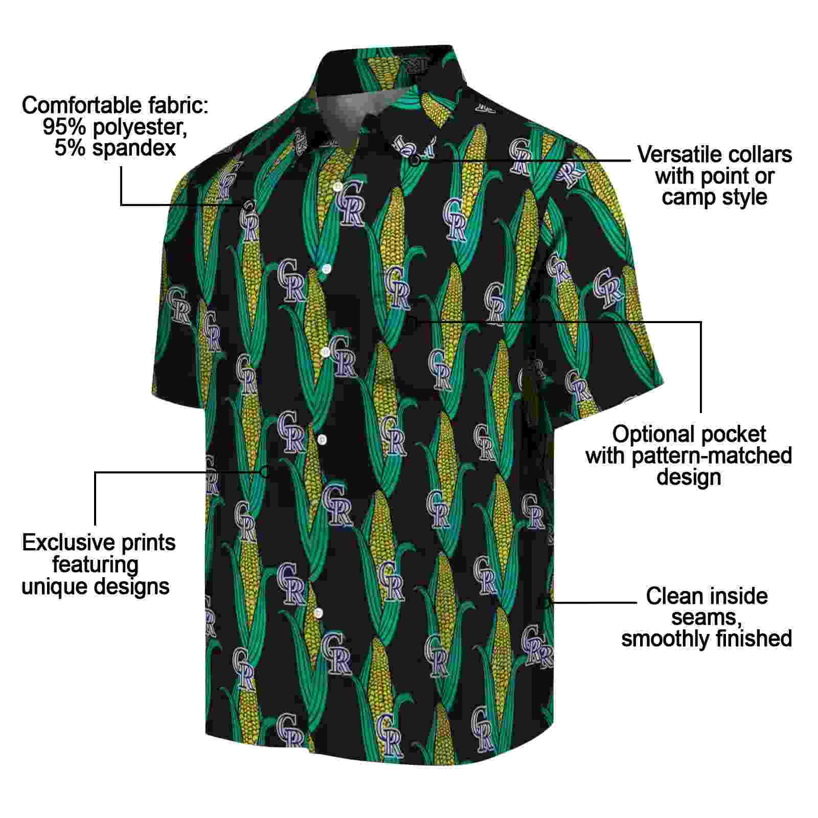 colorado rockies corn motifs black green hawaiian shirt new arrival