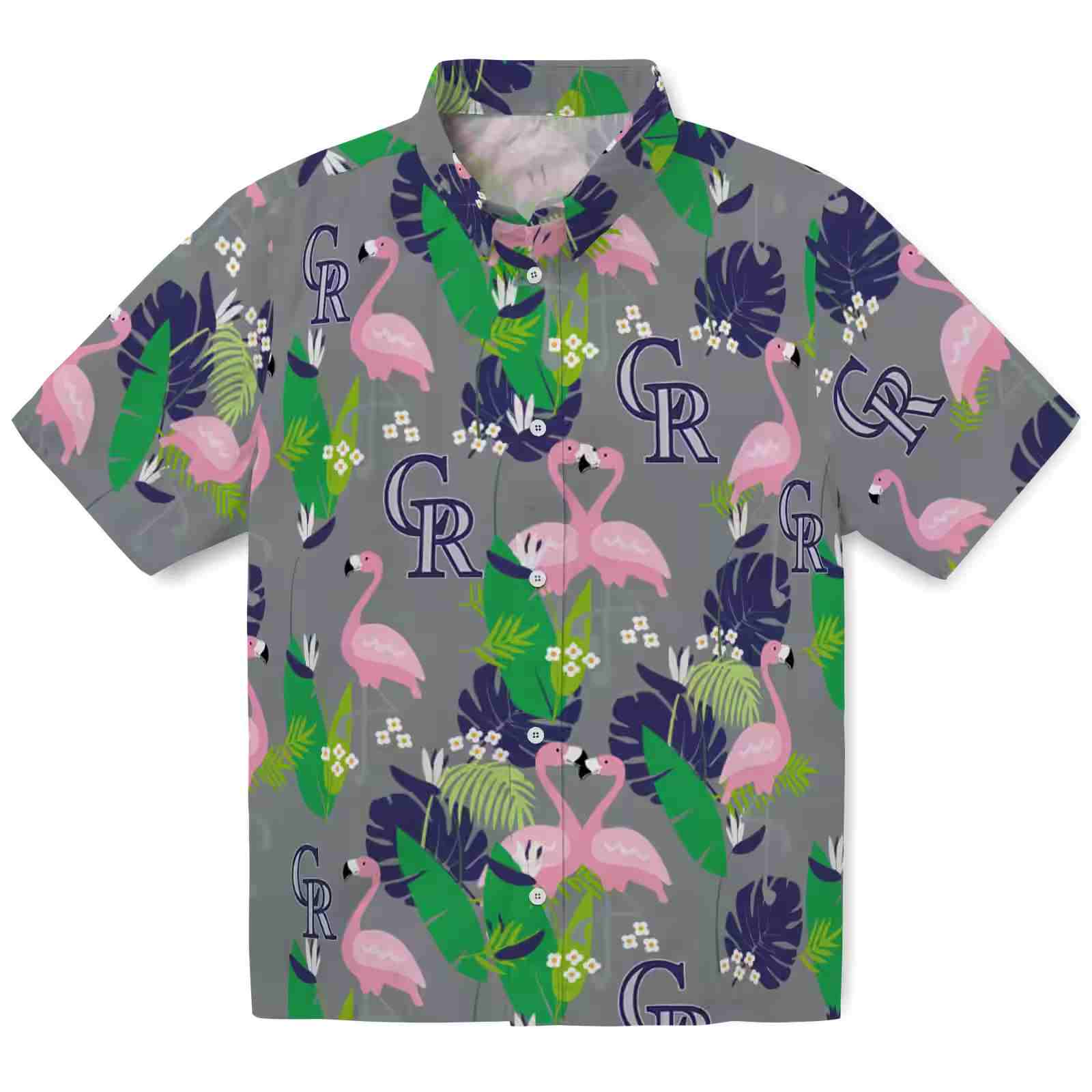 Colorado Rockies Flamingo Foliage Blue Green Hawaiian Shirt