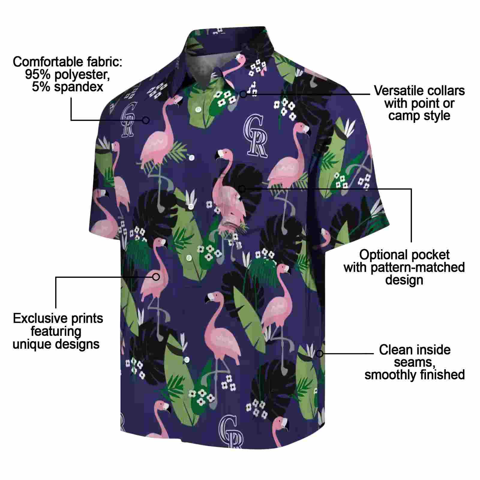 colorado rockies flamingo leaf motif blue hawaiian shirt new arrival