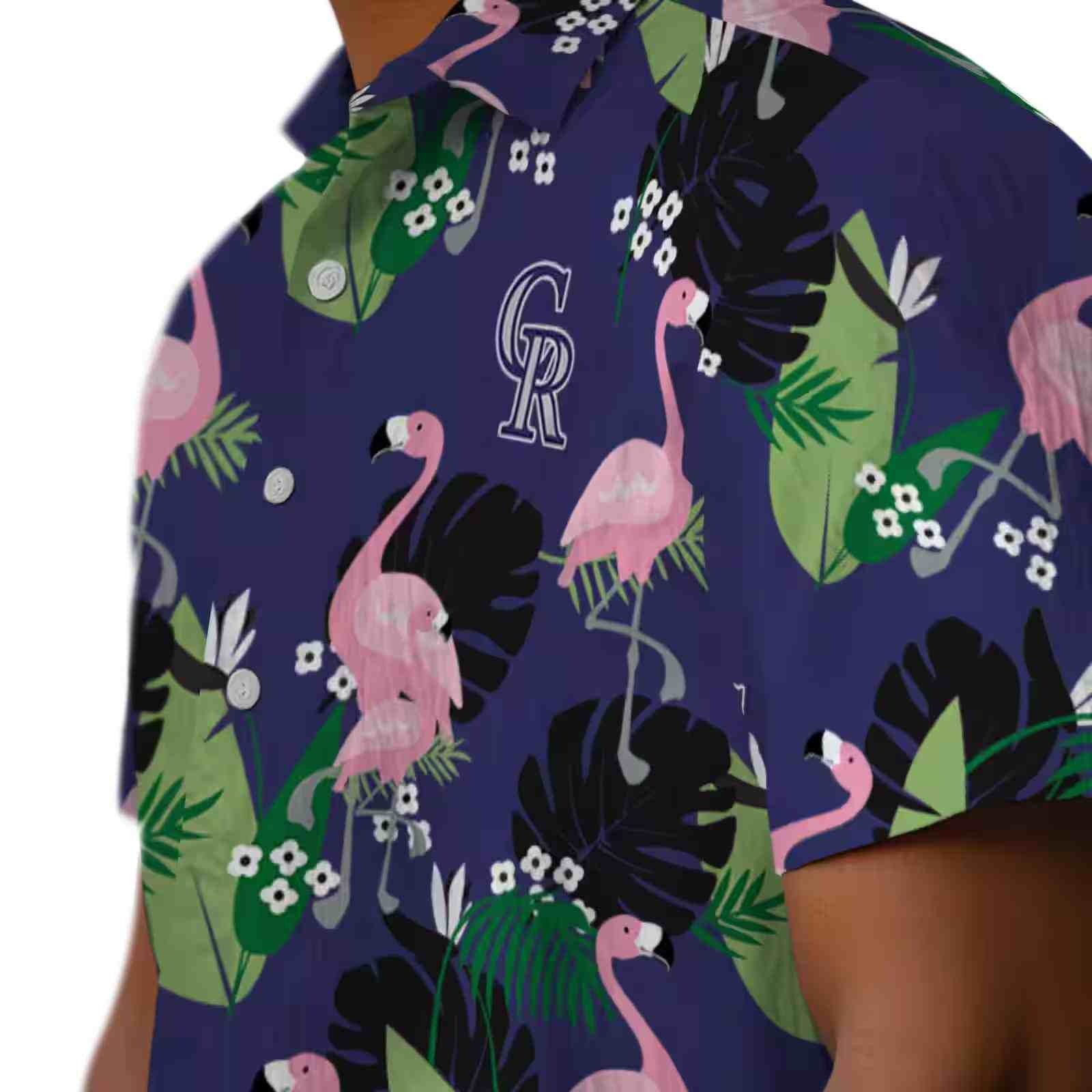 colorado rockies flamingo leaf motif blue hawaiian shirt trendy