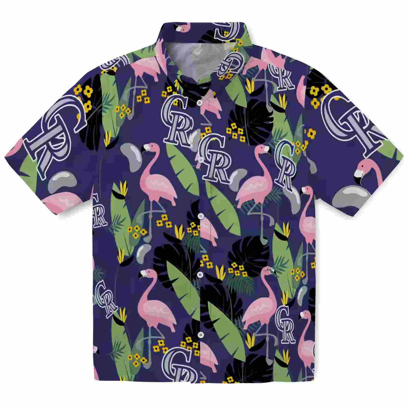 Colorado Rockies Flamingo Leaves Blue Hawaiian Shirt